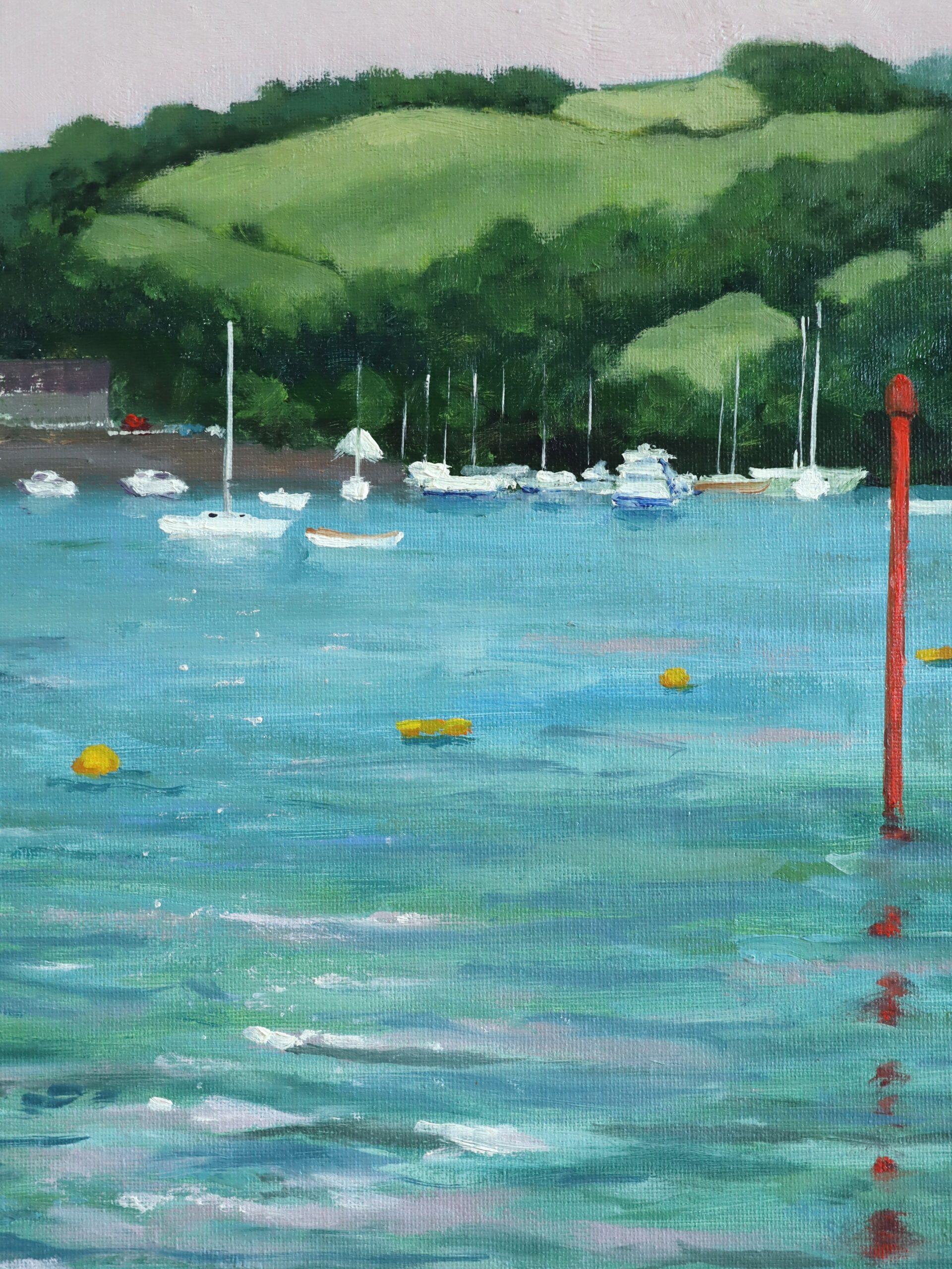Peinture à l'huile moderniste d'un paysage expressif - Dittisham depuis le Darte en vente 5