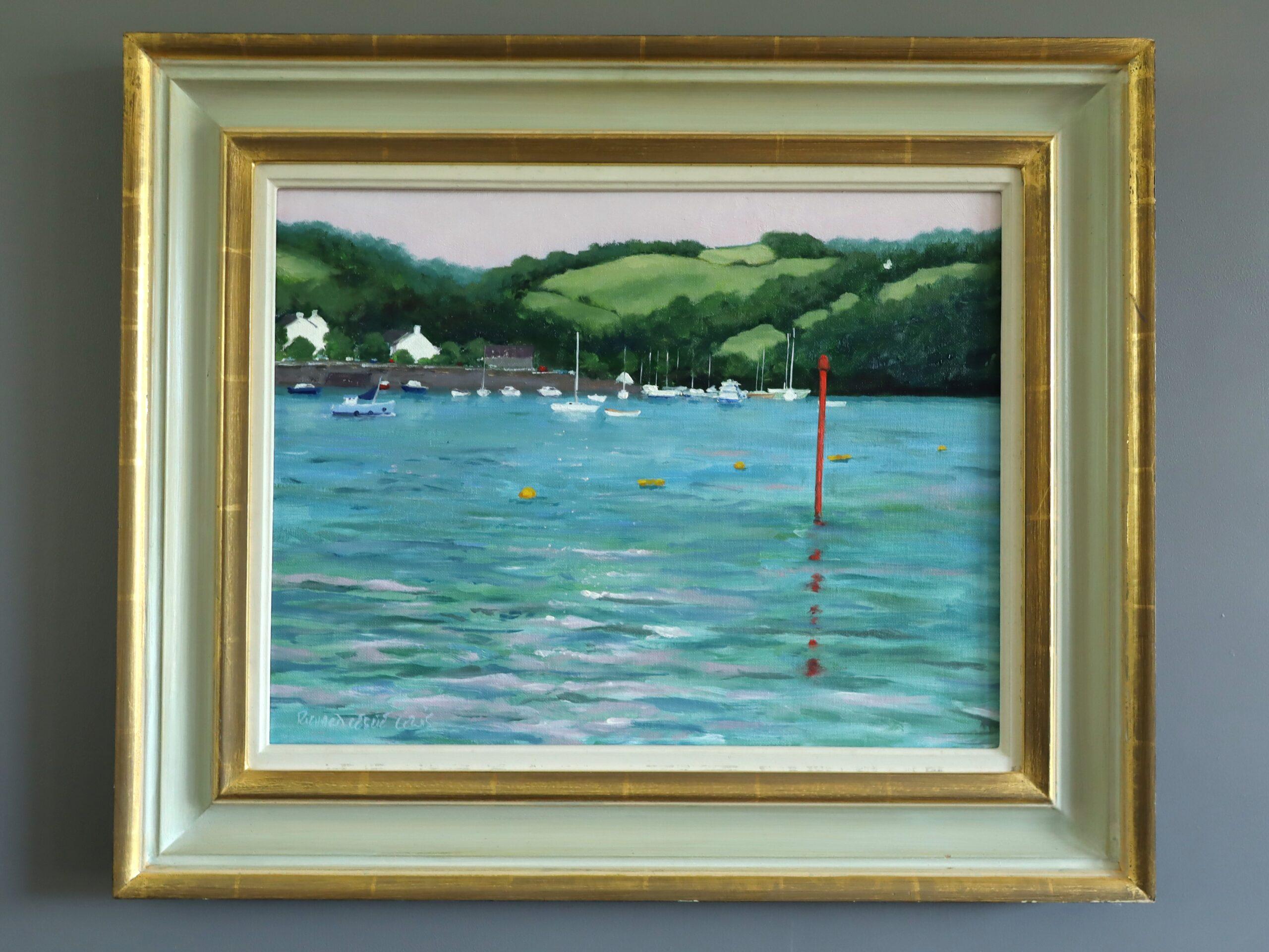 Peinture à l'huile moderniste d'un paysage expressif - Dittisham depuis le Darte - Painting de Unknown