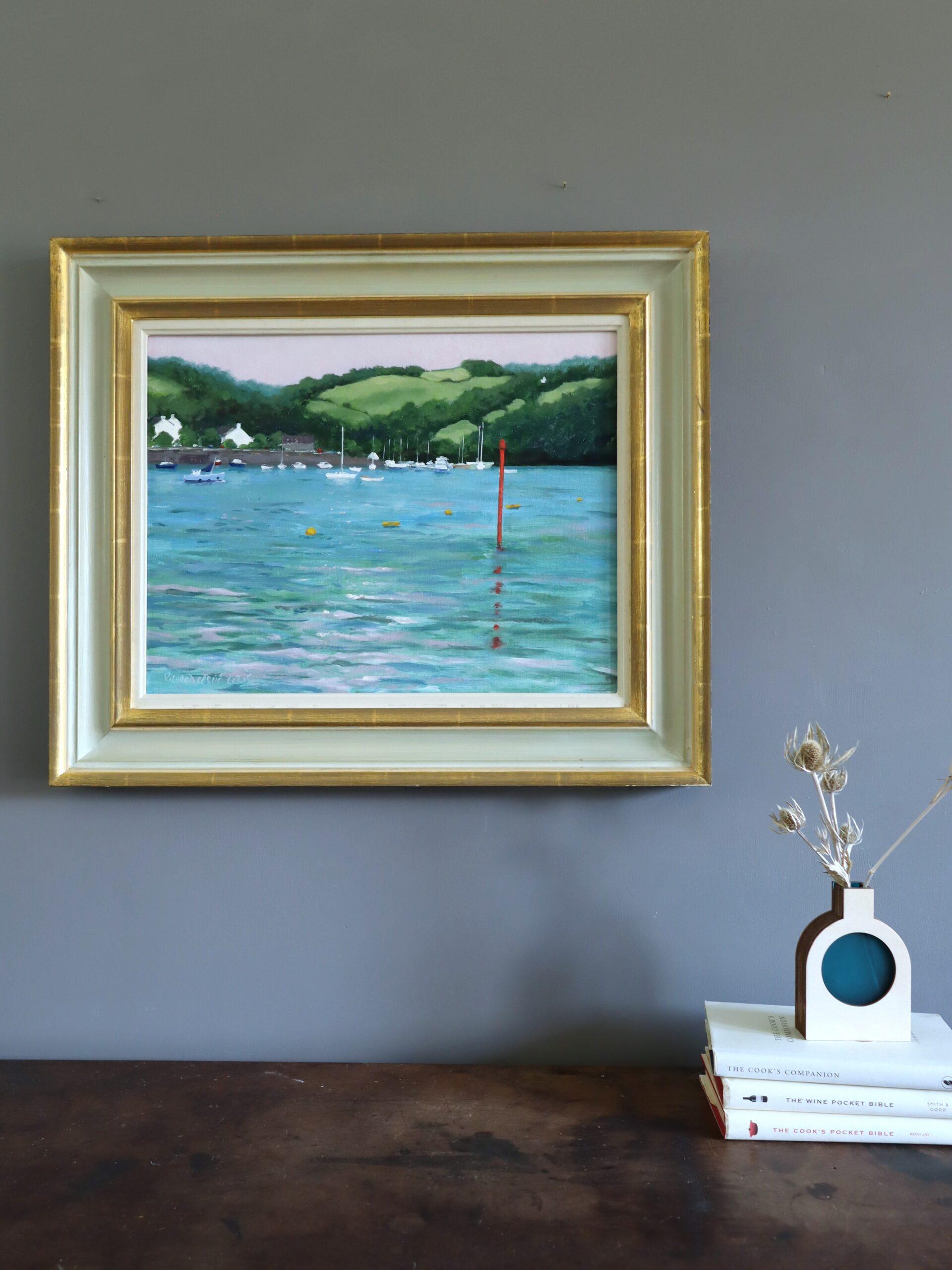 Peinture à l'huile moderniste d'un paysage expressif - Dittisham depuis le Darte - Moderne Painting par Unknown