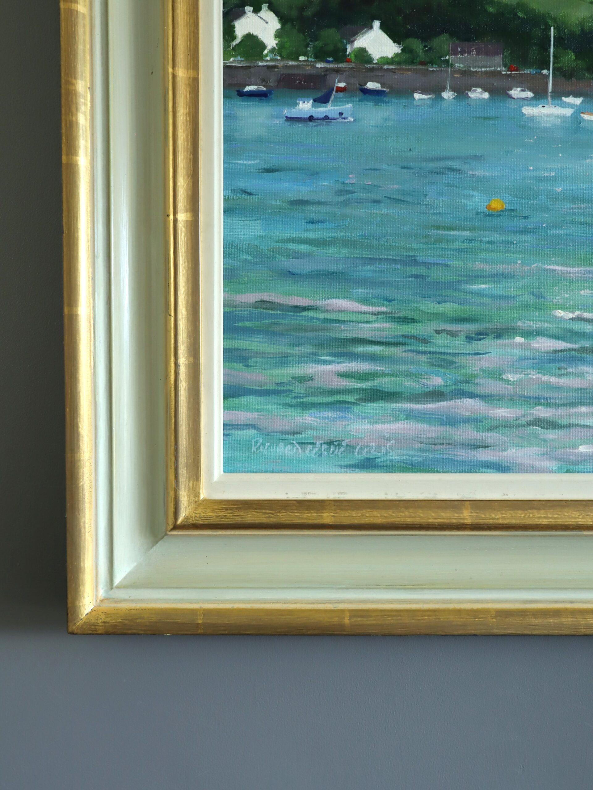 Peinture à l'huile moderniste d'un paysage expressif - Dittisham depuis le Darte en vente 1