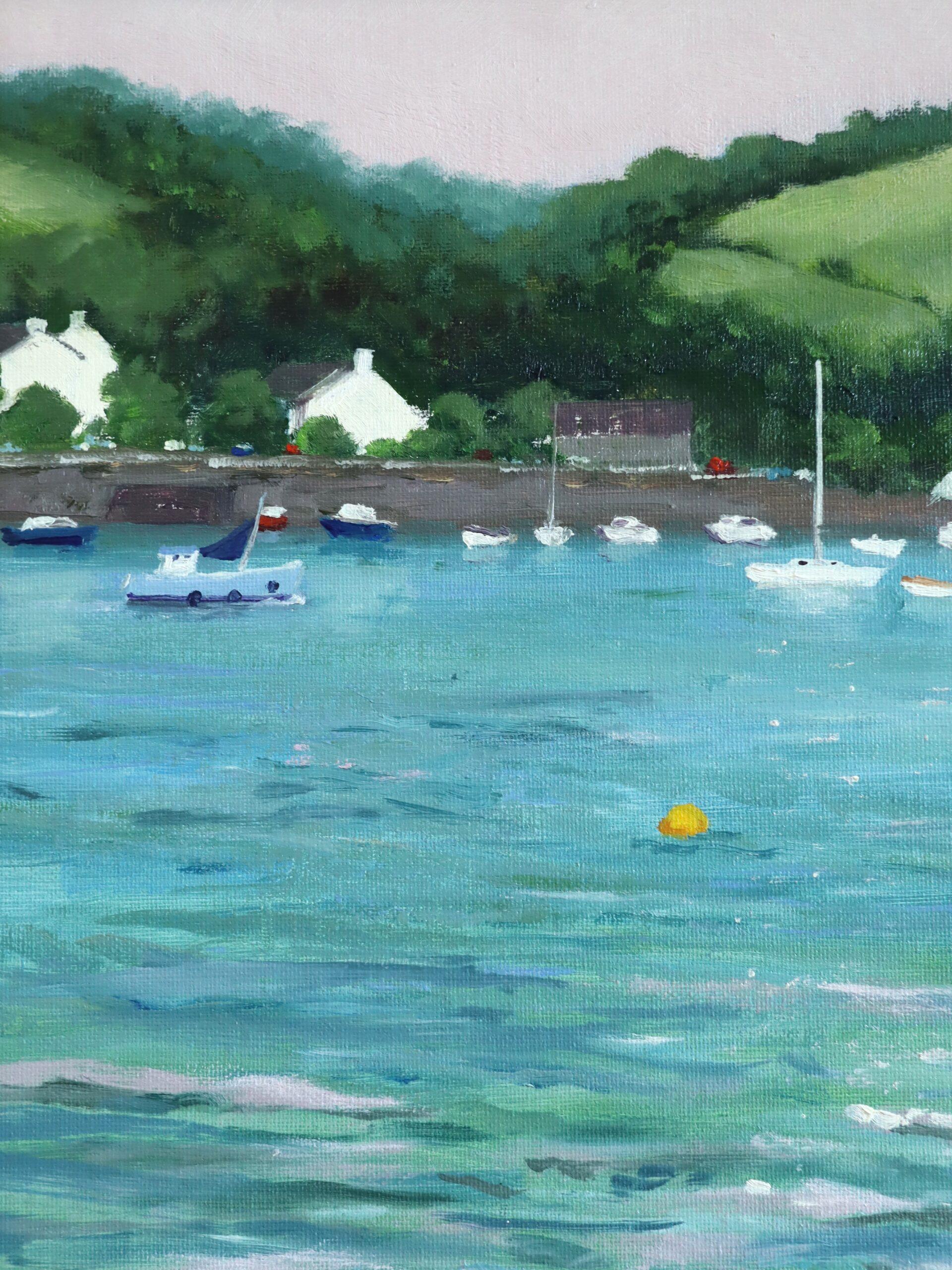 Peinture à l'huile moderniste d'un paysage expressif - Dittisham depuis le Darte en vente 4
