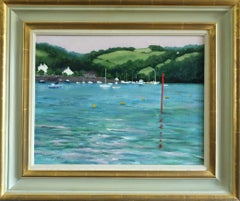 Peinture à l'huile moderniste d'un paysage expressif - Dittisham depuis le Darte