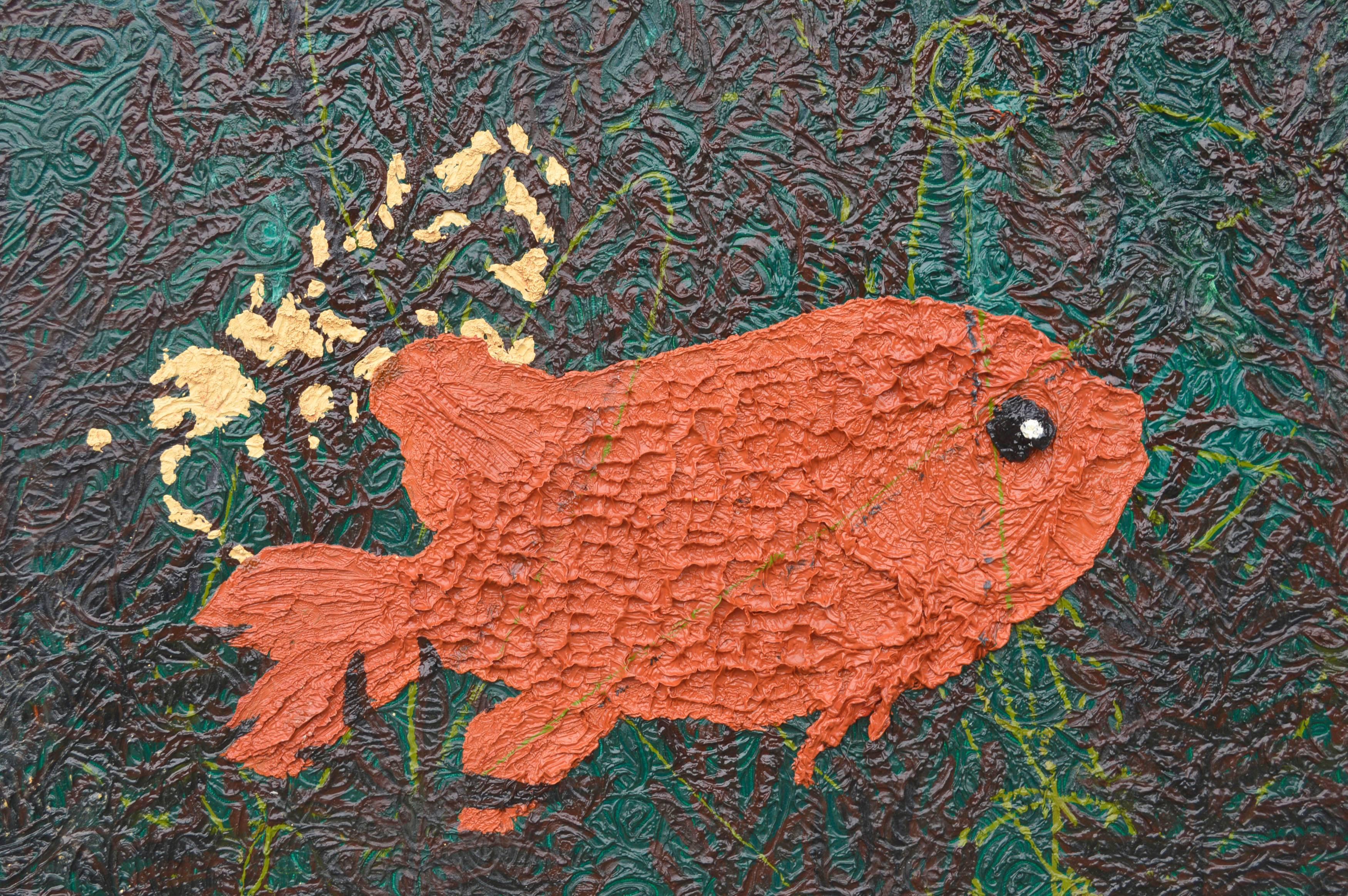 Modernist Impasto Goldfish - Painting by Unknown