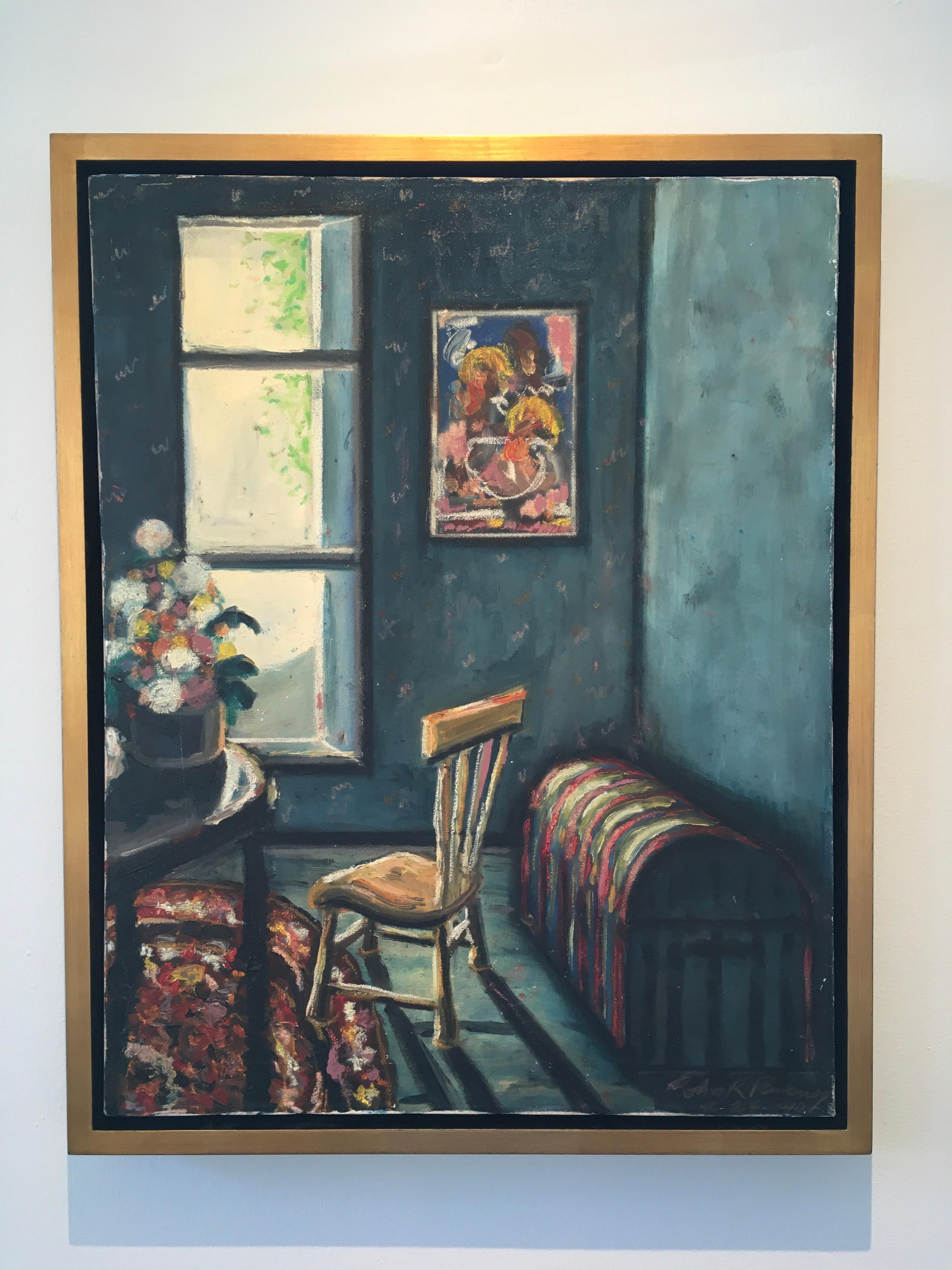 Unknown Interior Painting – „Moderistische Interieurszene“, Ölgemälde auf Leinwand, 1990