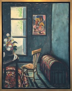 Escena interior modernista", pintura al óleo sobre lienzo, 1990