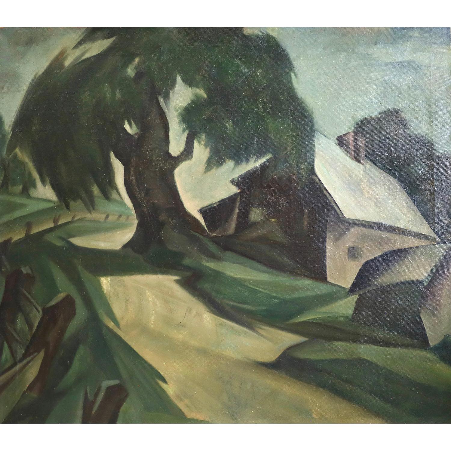Modernist Landscape with House – Painting von Unknown