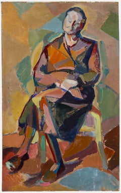 Modernist Mitte 20. Jahrhundert Öl - Porträt einer sitzenden Frau