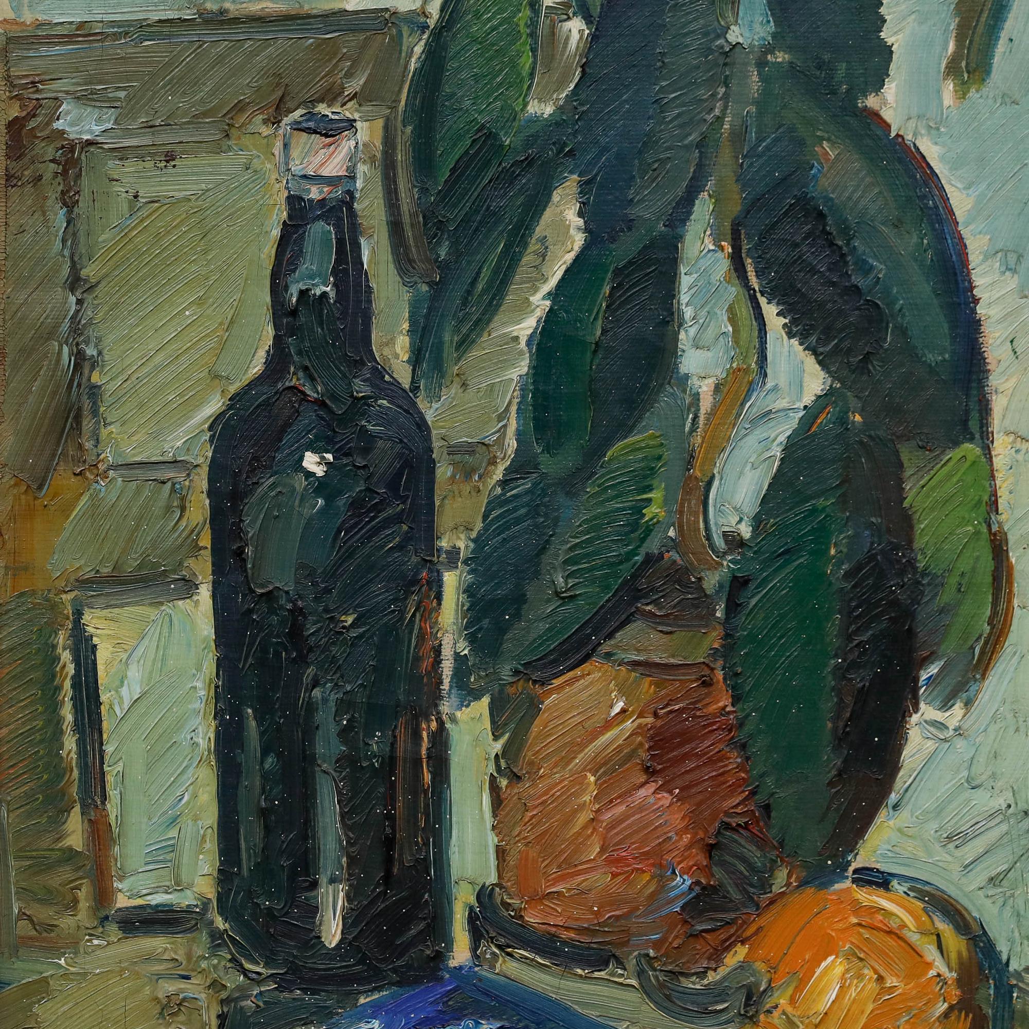 Huile moderniste du milieu du 20e siècle - Nature morte à l'hévéa en vente 1