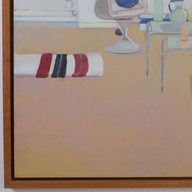 Quadro modernista di un interno da sogno decorato con disinvoltura ma con cura e stile. Dipinto da Leatrice Rose, che faceva parte della scena artistica newyorkese del dopoguerra. Questo quadro è stato offerto dalla leggendaria Tibo de Nagy Gallery