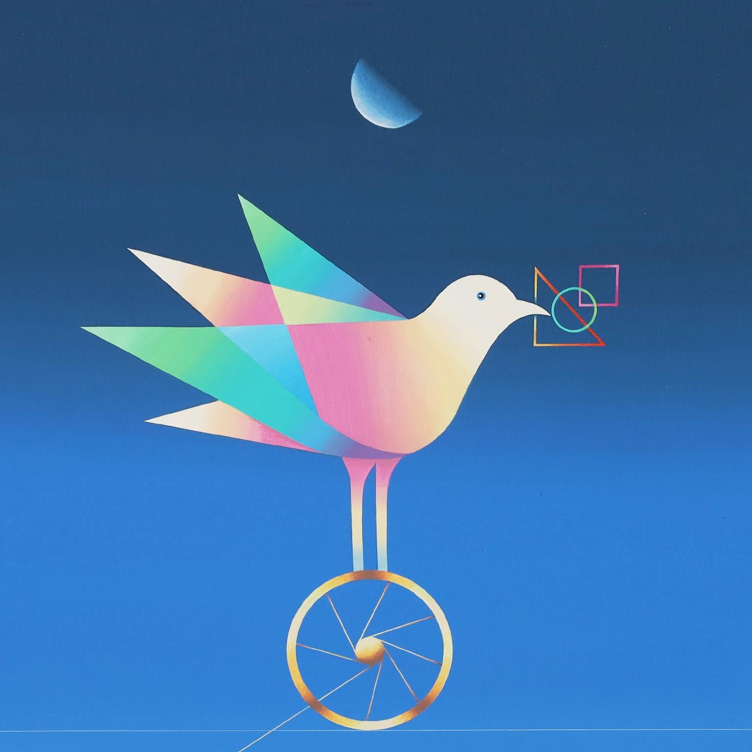 Modernistisches Ölgemälde auf Leinwand von einem Vogel oder einer Taube (Moderne), Painting, von Unknown