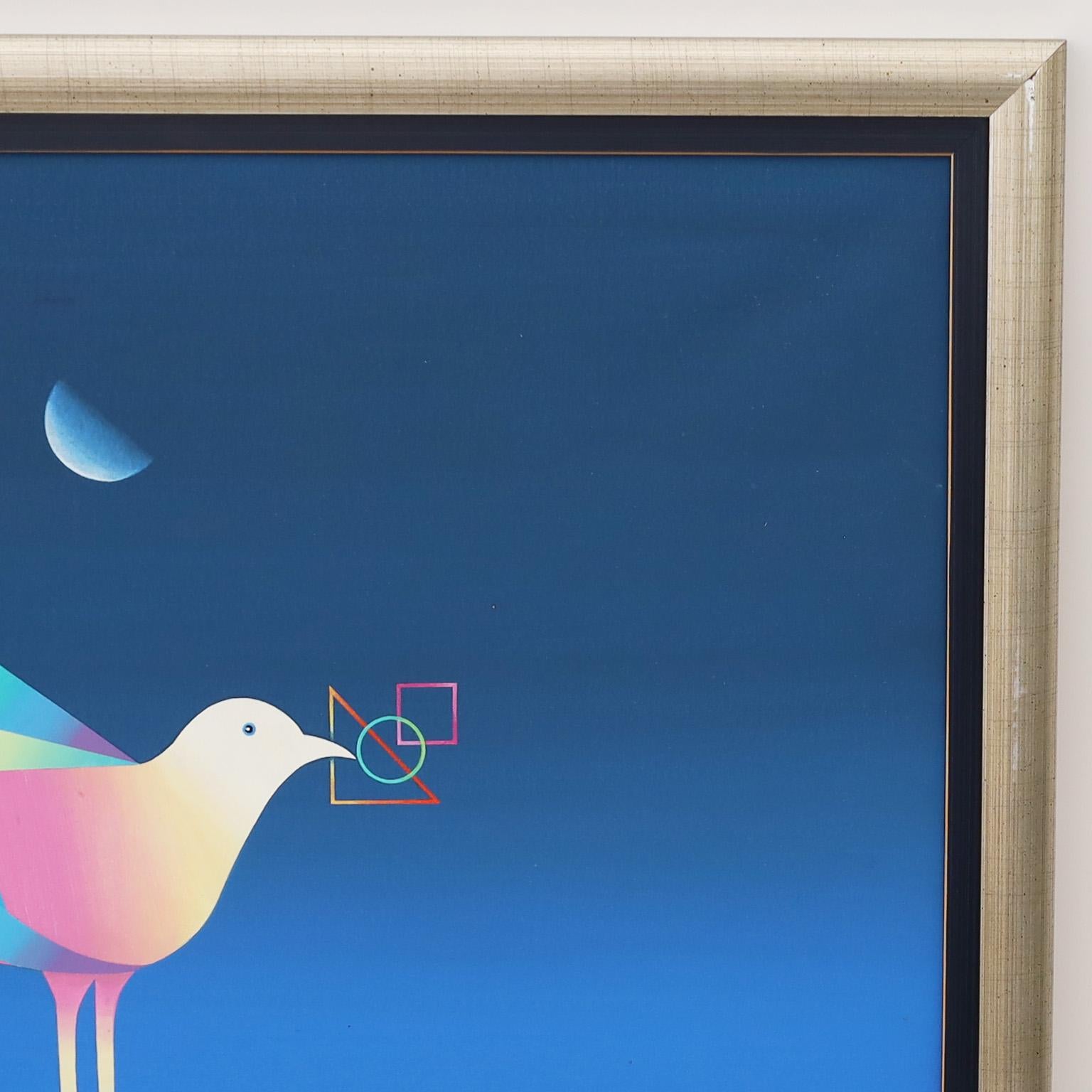 Modernistisches Ölgemälde auf Leinwand von einem Vogel oder einer Taube im Angebot 1