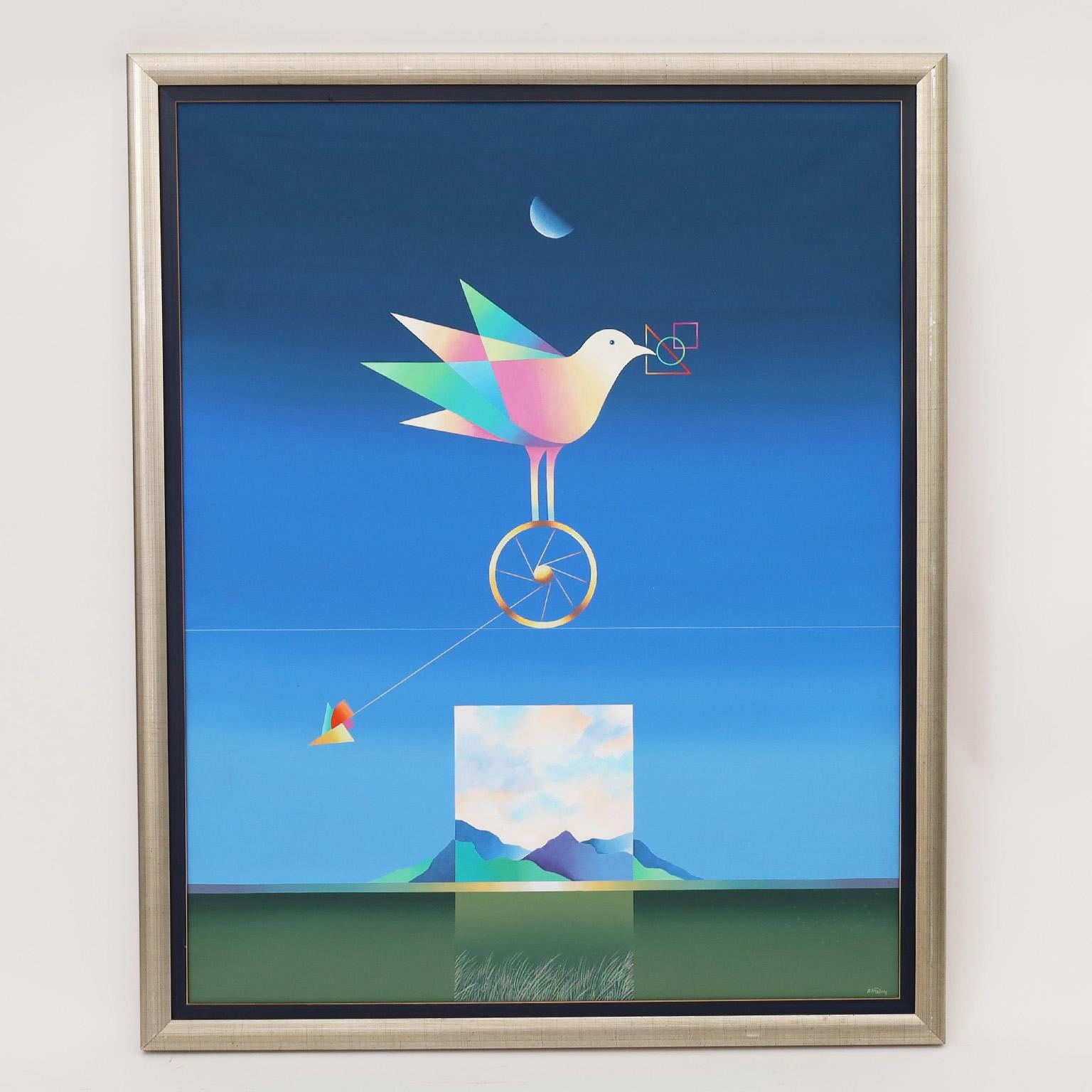 Unknown Animal Painting – Modernistisches Ölgemälde auf Leinwand von einem Vogel oder einer Taube
