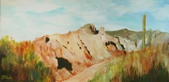 Pittura ad olio modernista di grandi dimensioni "Tranquillità del deserto".