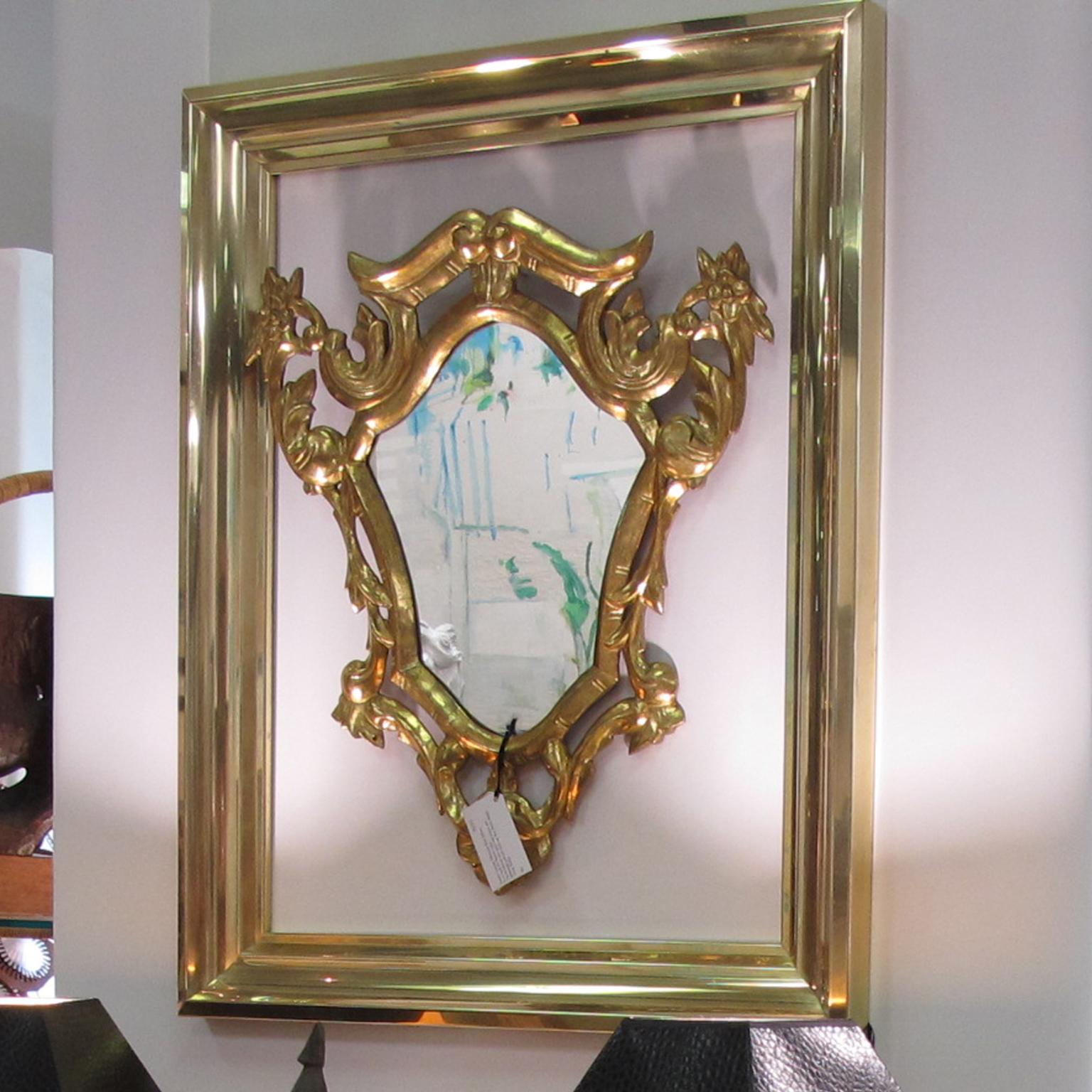 Cadre moderniste en laiton poli pour peinture, dessin ou miroir, vers 1940 - Gris Portrait Painting par Unknown