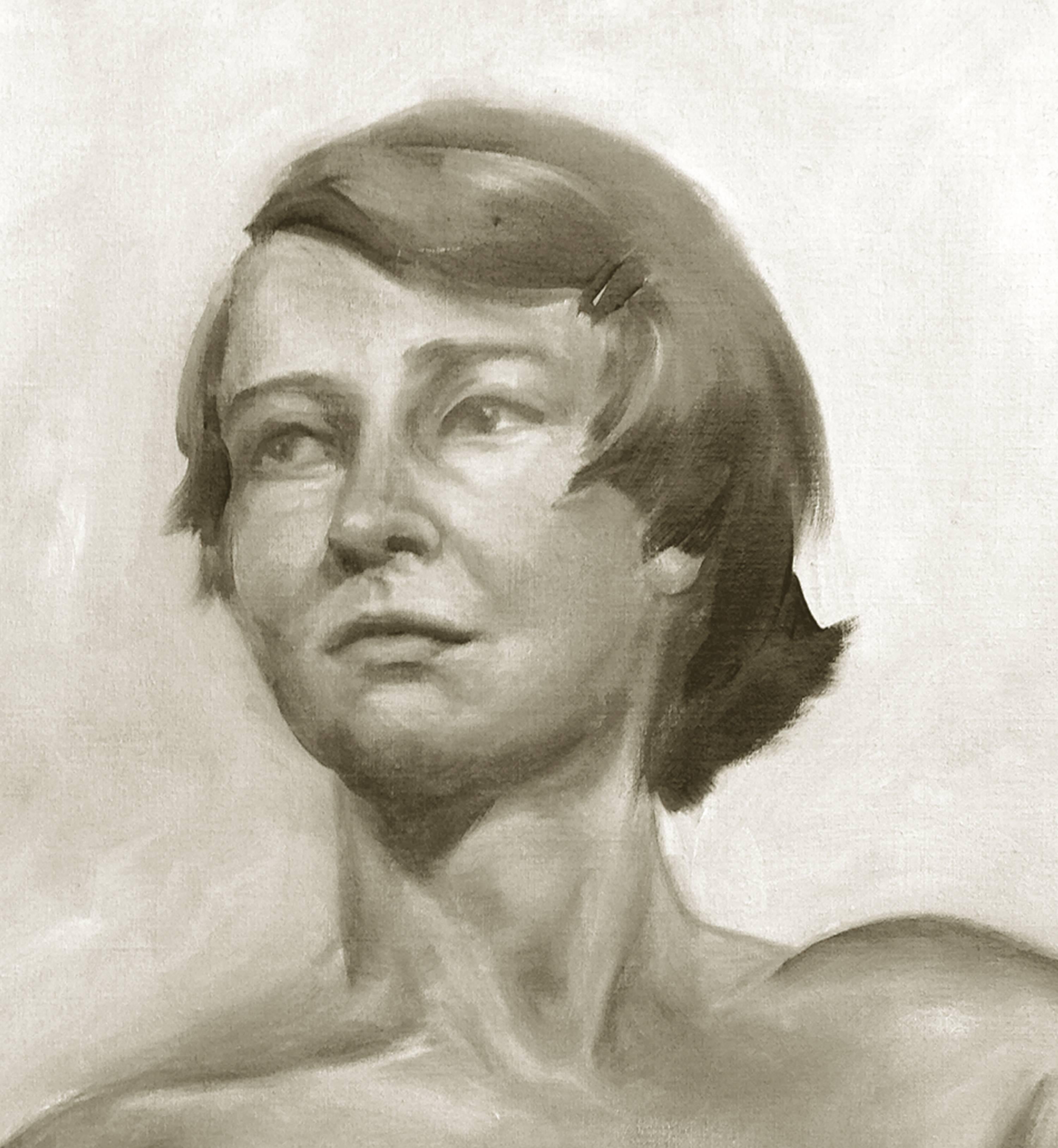 Modernistisches Porträt der Künstlerin Joan Brown aus der Mitte des Jahrhunderts – Painting von Unknown