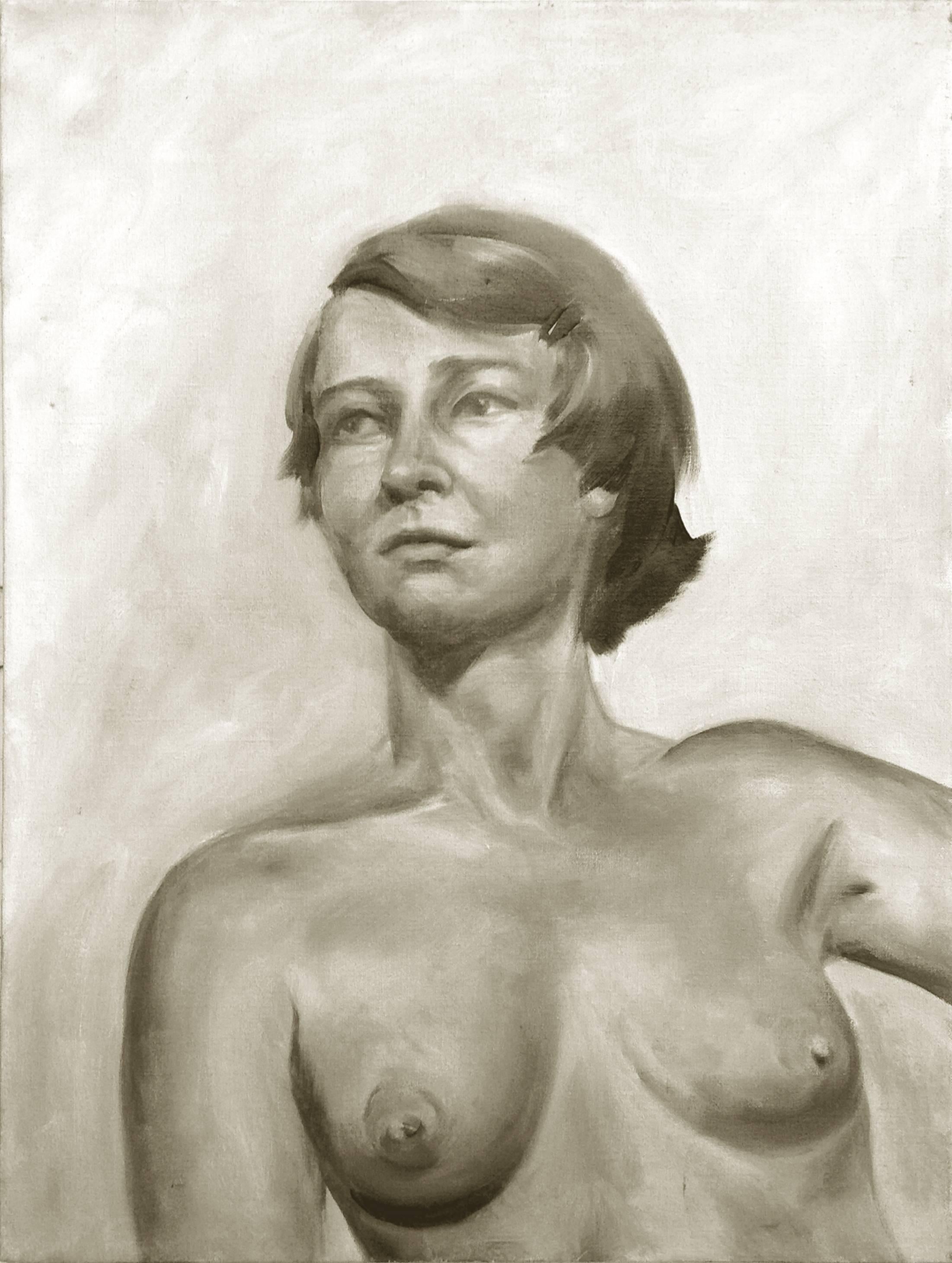 Unknown Nude Painting – Modernistisches Porträt der Künstlerin Joan Brown aus der Mitte des Jahrhunderts