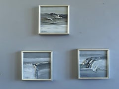 Modernist Set of 3 Mini Abstract Oil Paintings -Tidal Forms: A Study in Motion