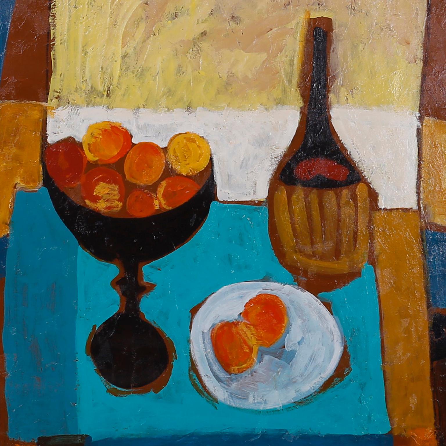 Nature morte moderniste, peinture à l'huile sur toile - Moderne Painting par Unknown