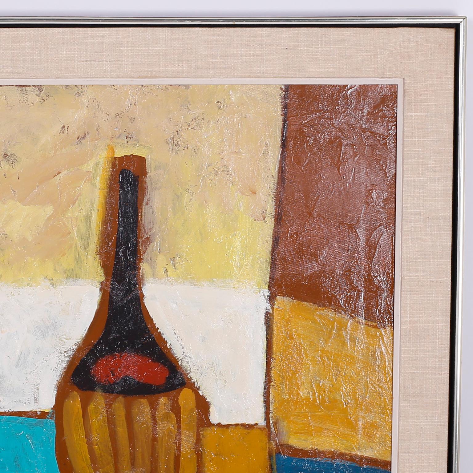 Modernist Still Life Oil Painting on Canvas - Beige Still-Life Painting by Unknown