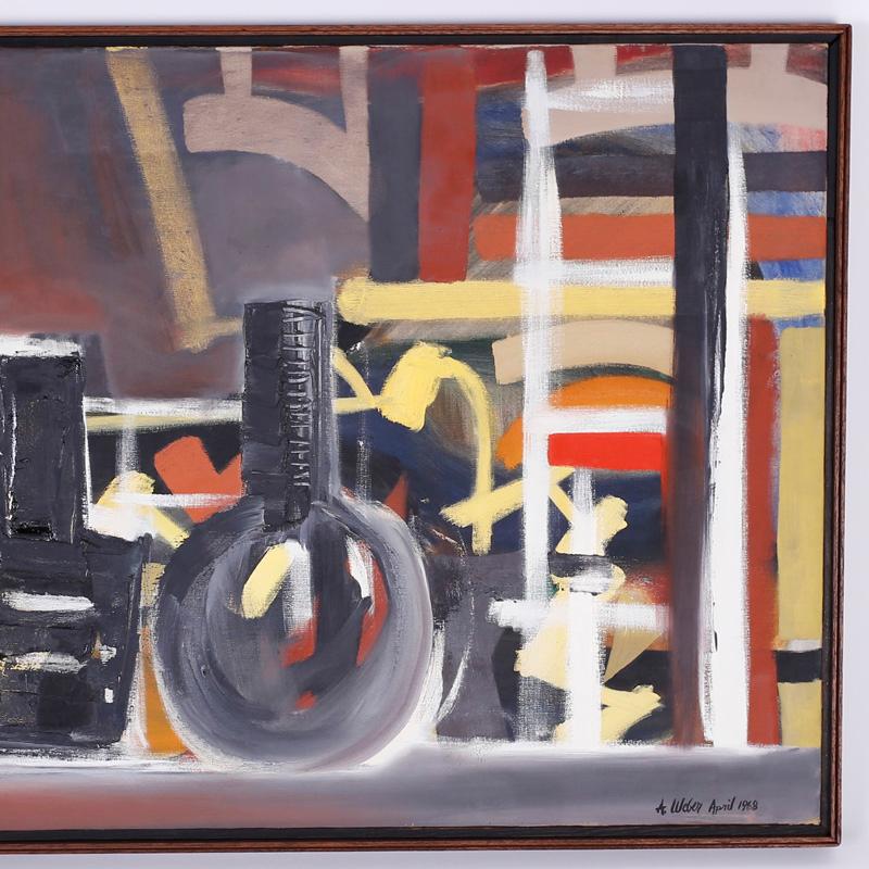 Modernist Still Life Painting on Canvas - Gray Still-Life Painting by Unknown