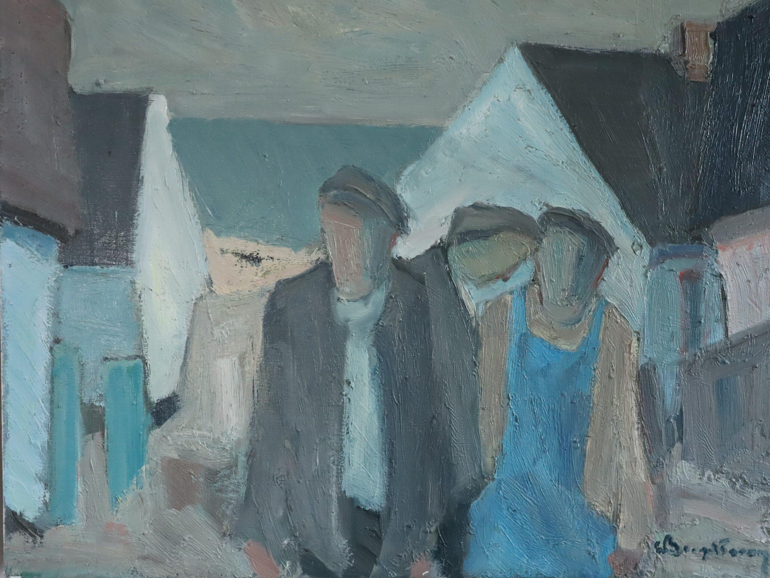 Modernistische schwedische expressive figurative Ölmalerei - Figuren am Ufer im Angebot 5