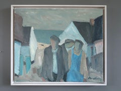 Modernist Swedish Expressive Figurative Oil Painting - Figures by the Shore