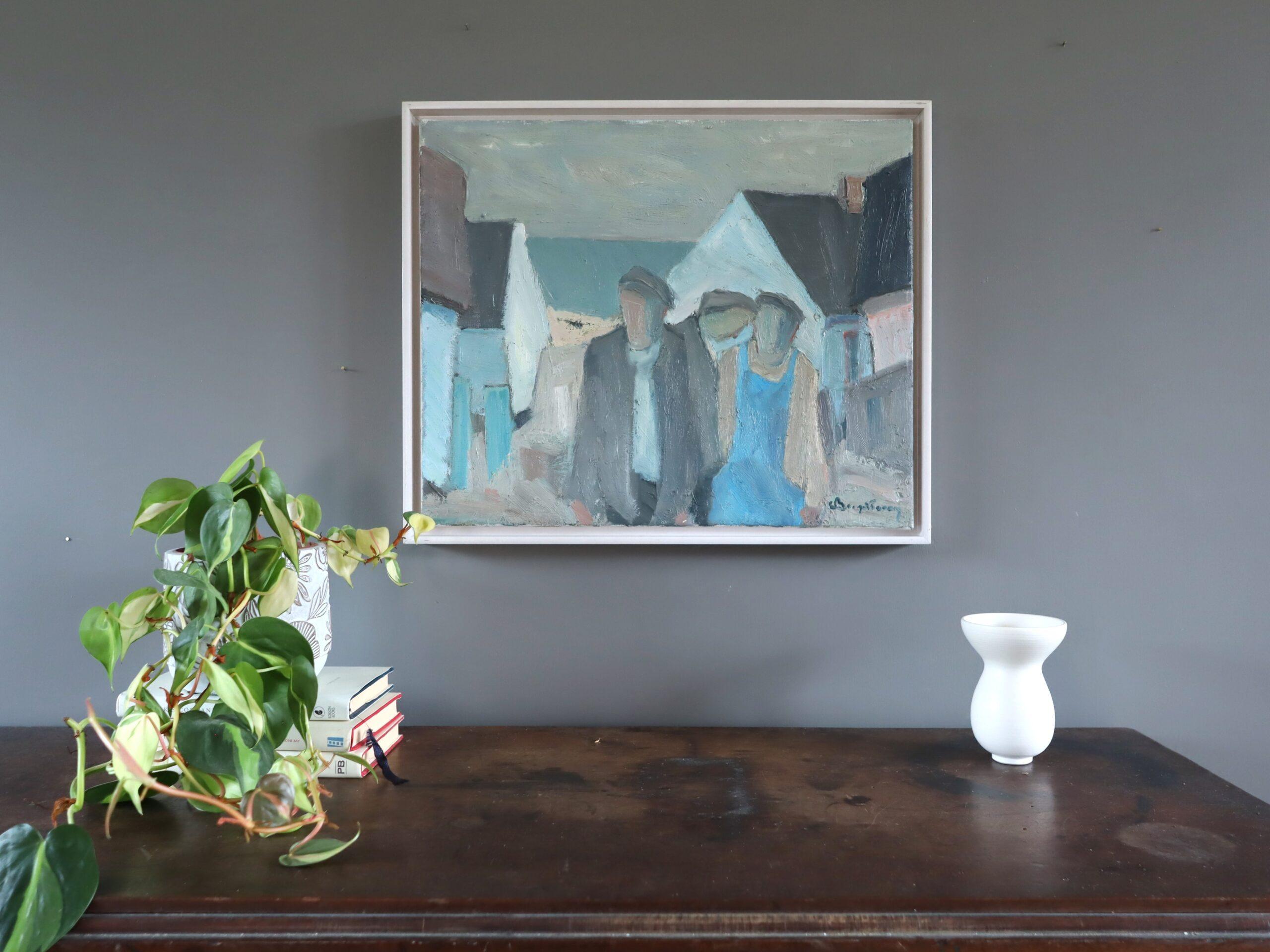 Modernistische schwedische expressive figurative Ölmalerei - Figuren am Ufer (Moderne), Painting, von Unknown