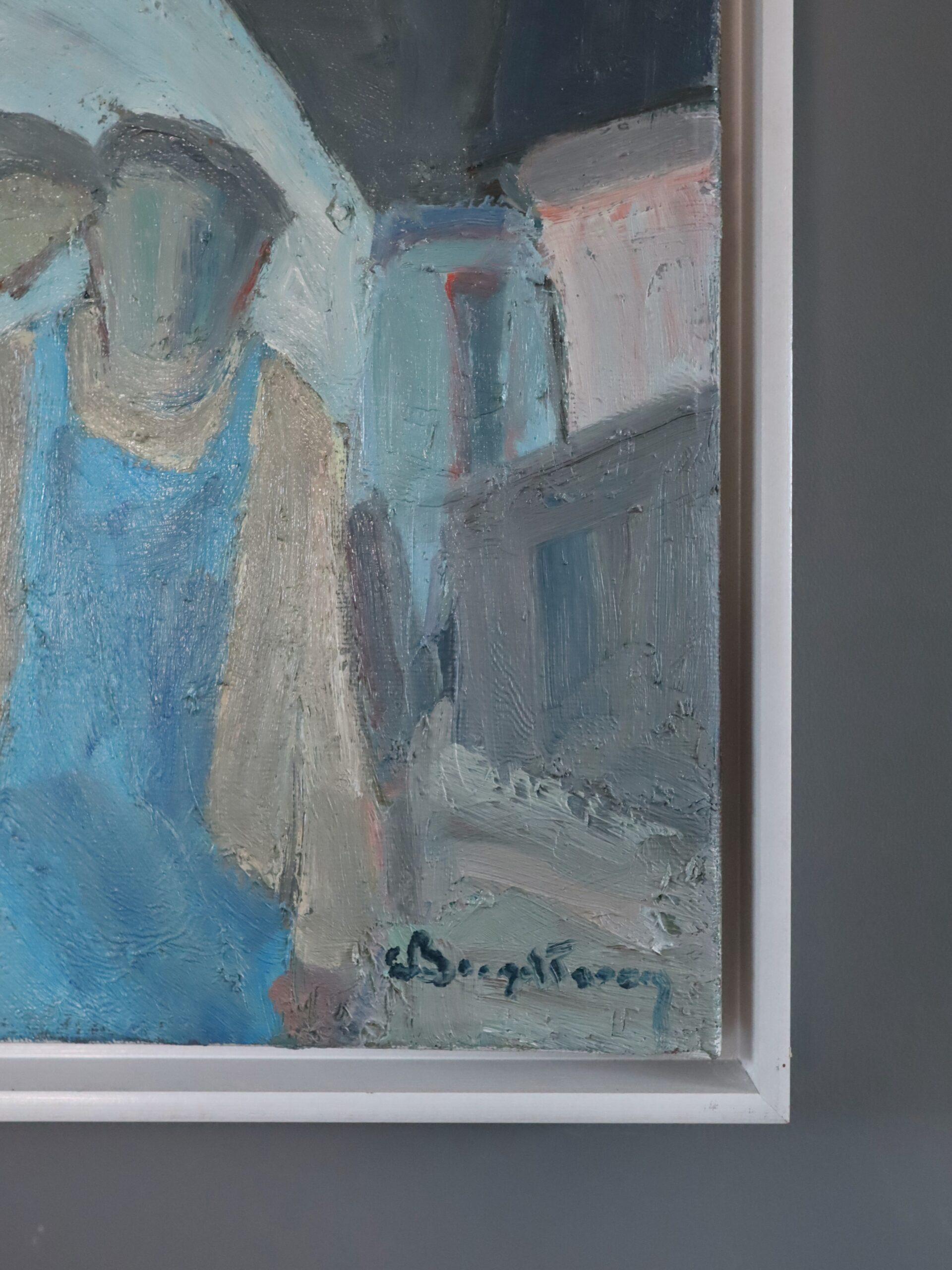 Modernistische schwedische expressive figurative Ölmalerei - Figuren am Ufer im Angebot 2