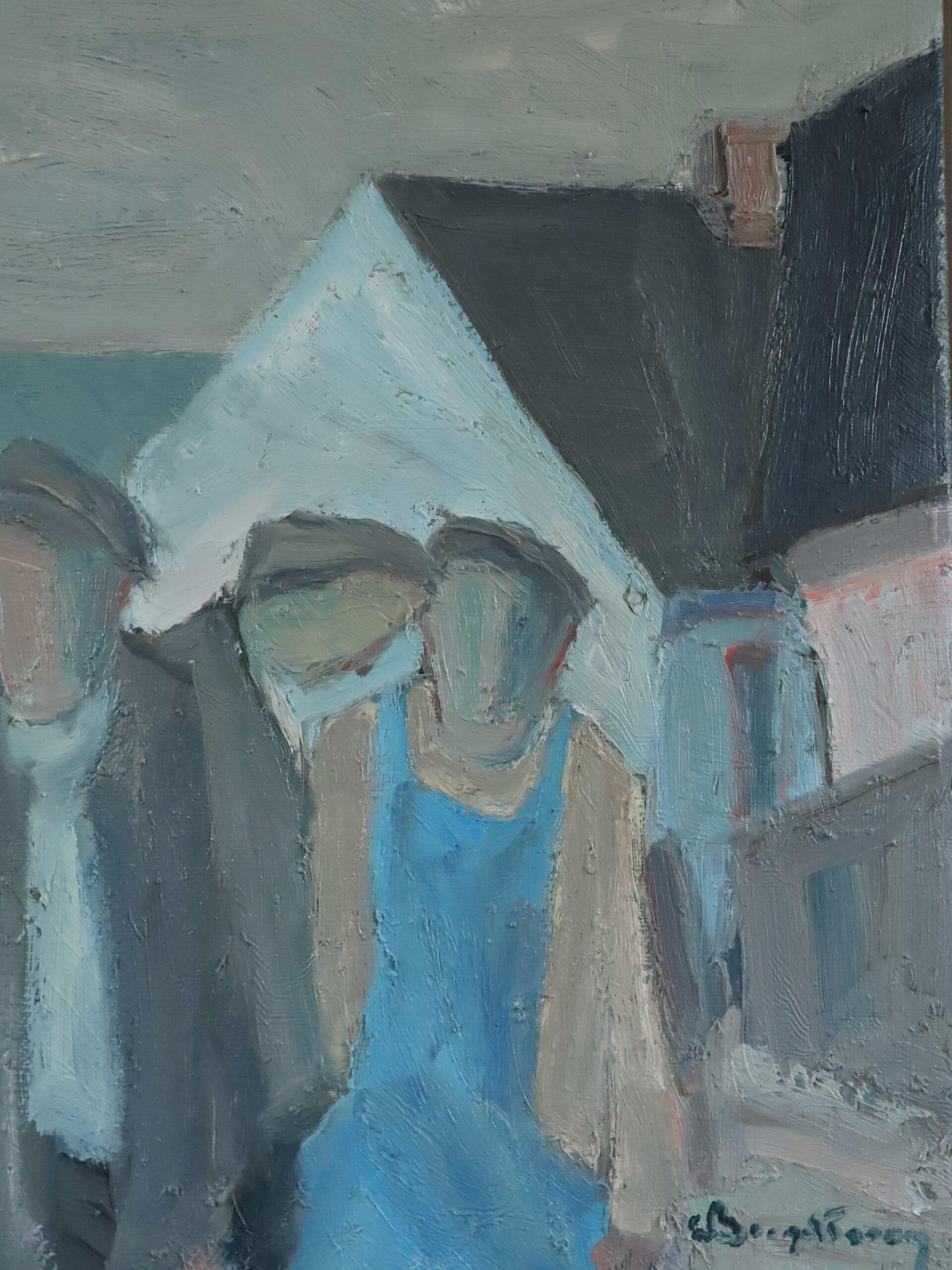 Modernistische schwedische expressive figurative Ölmalerei - Figuren am Ufer im Angebot 4