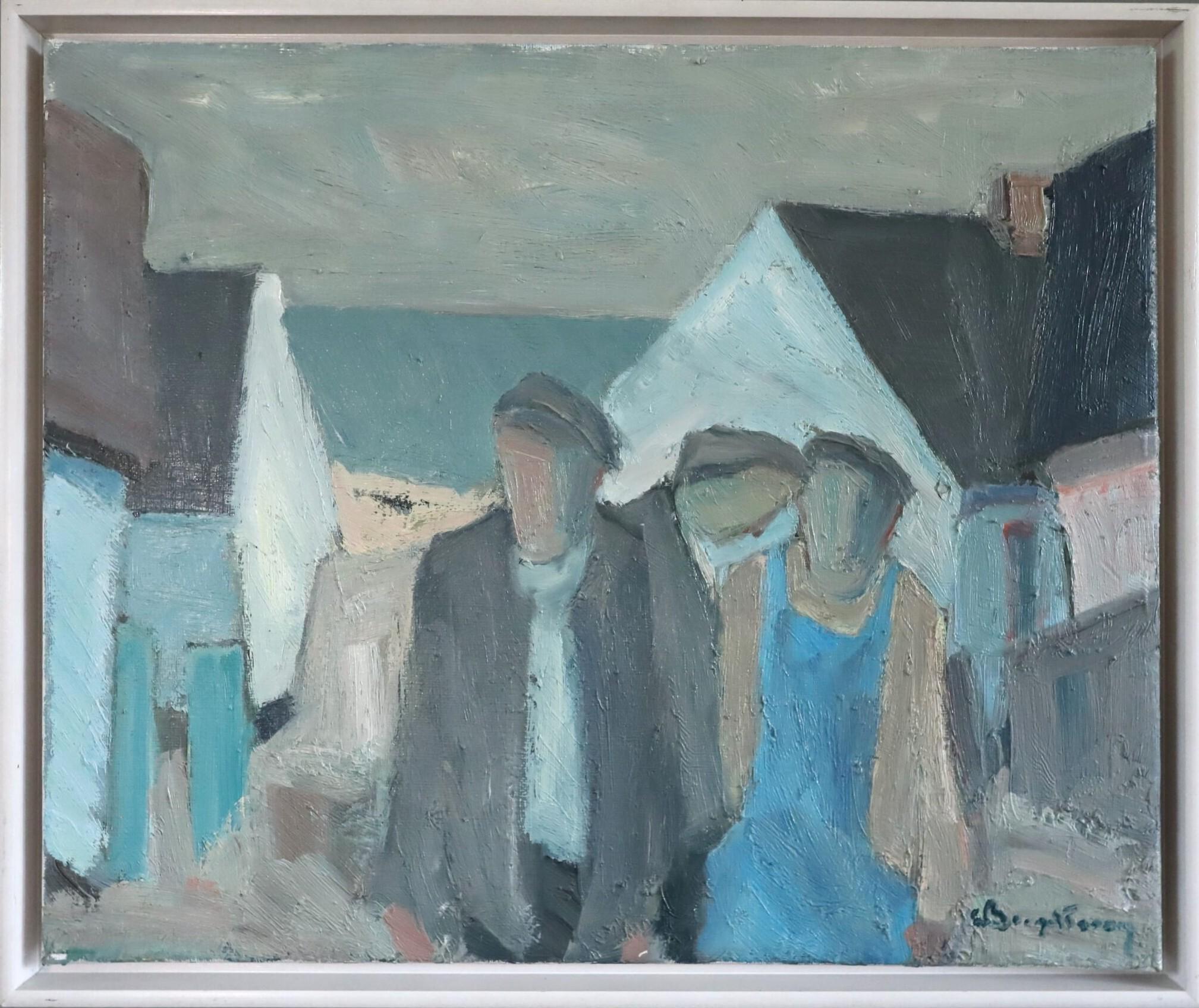 Modernist Swedish Expressive Figurative Oil Painting - Figures by the Shore