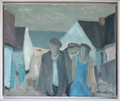 Pittura ad olio figurativa svedese modernista ed espressiva - Figure in riva al mare