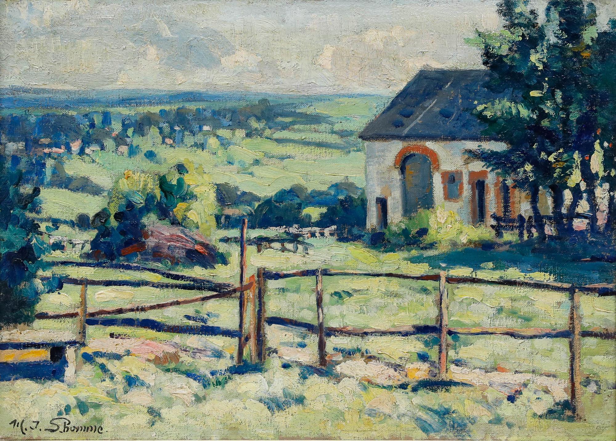 Modeste Jean Lhomme (1883-1946) - Gerahmtes Öl aus der Mitte des 20. Jahrhunderts, Sonnenbeschienene Weiden – Painting von Unknown