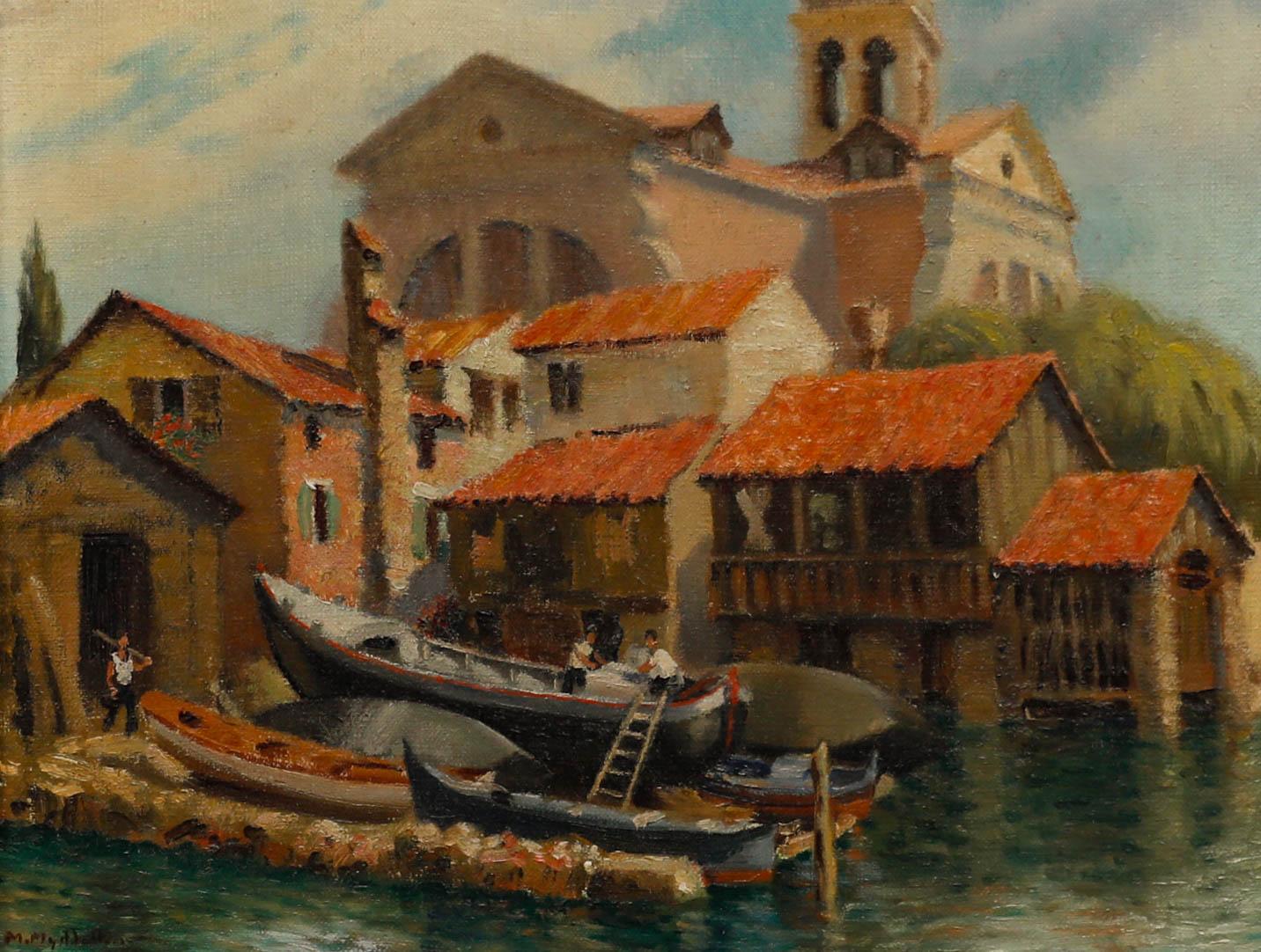 Molly Hatton  Ölgemälde, kontinentaler Kanal – Mitte des 20. Jahrhunderts – Painting von Unknown