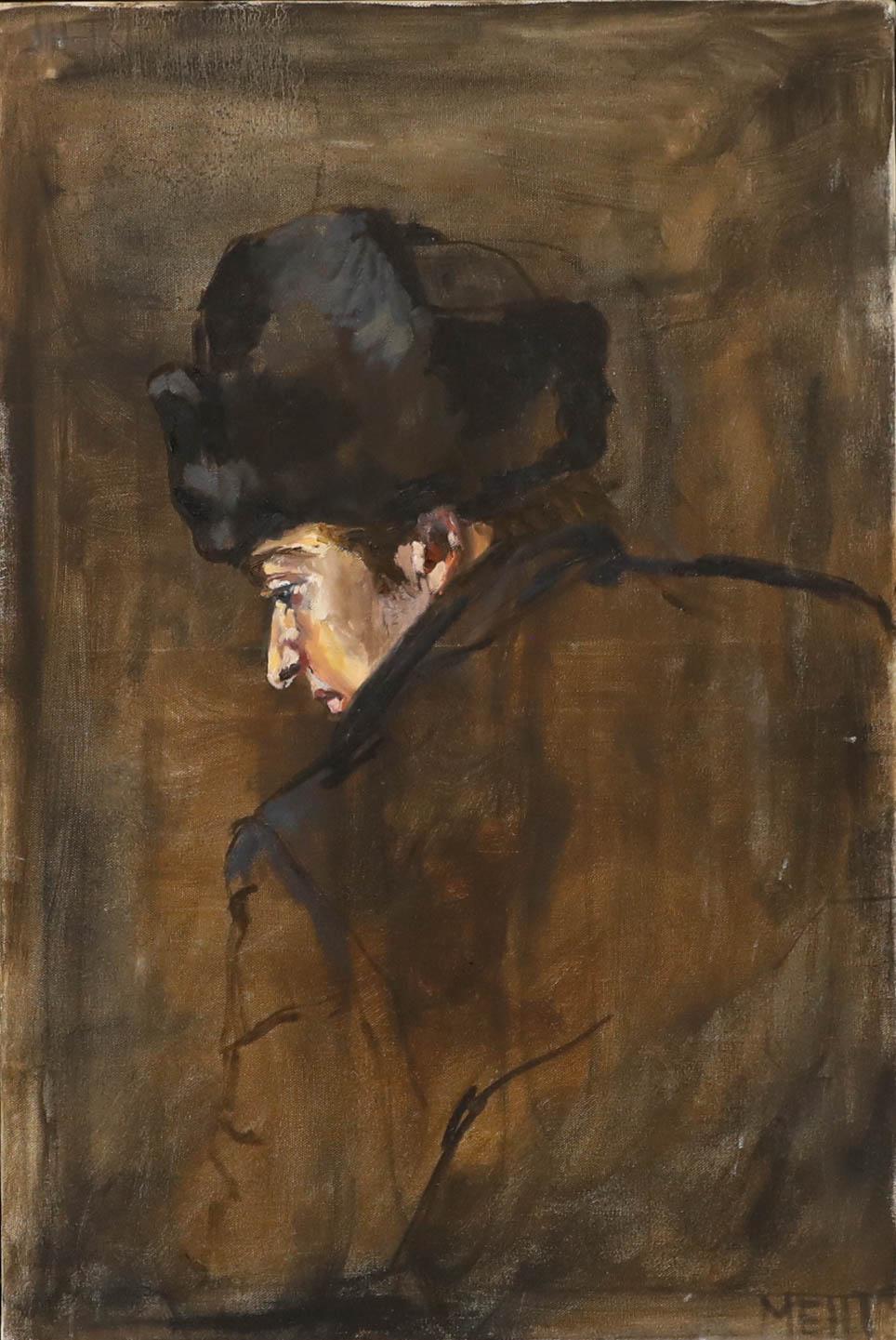 Molly Trefgarne - Olio del XX secolo, Ritratto di un uomo con un Ushanka russo - Painting di Unknown