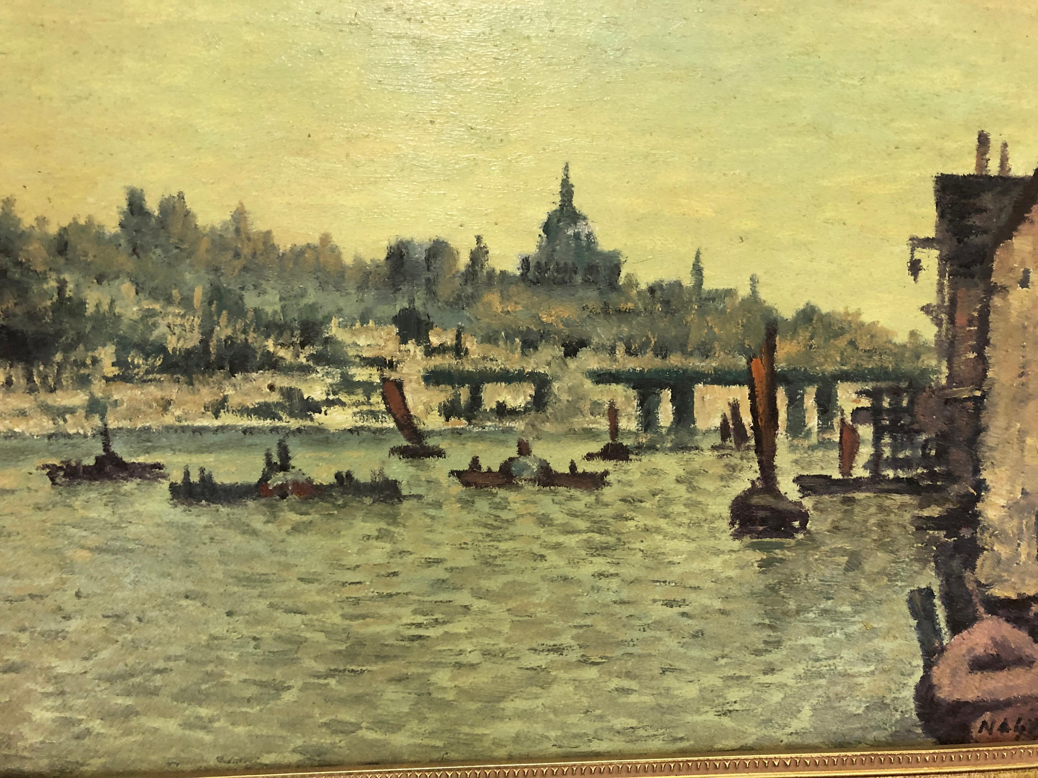 One of the finest impressionistic seascapes we have owned. It really does remind me of Monet. It is signed Nagy and there are a number of well listed artists with that last name. We are just not sure which one it is. Looks to be from the 1940s or