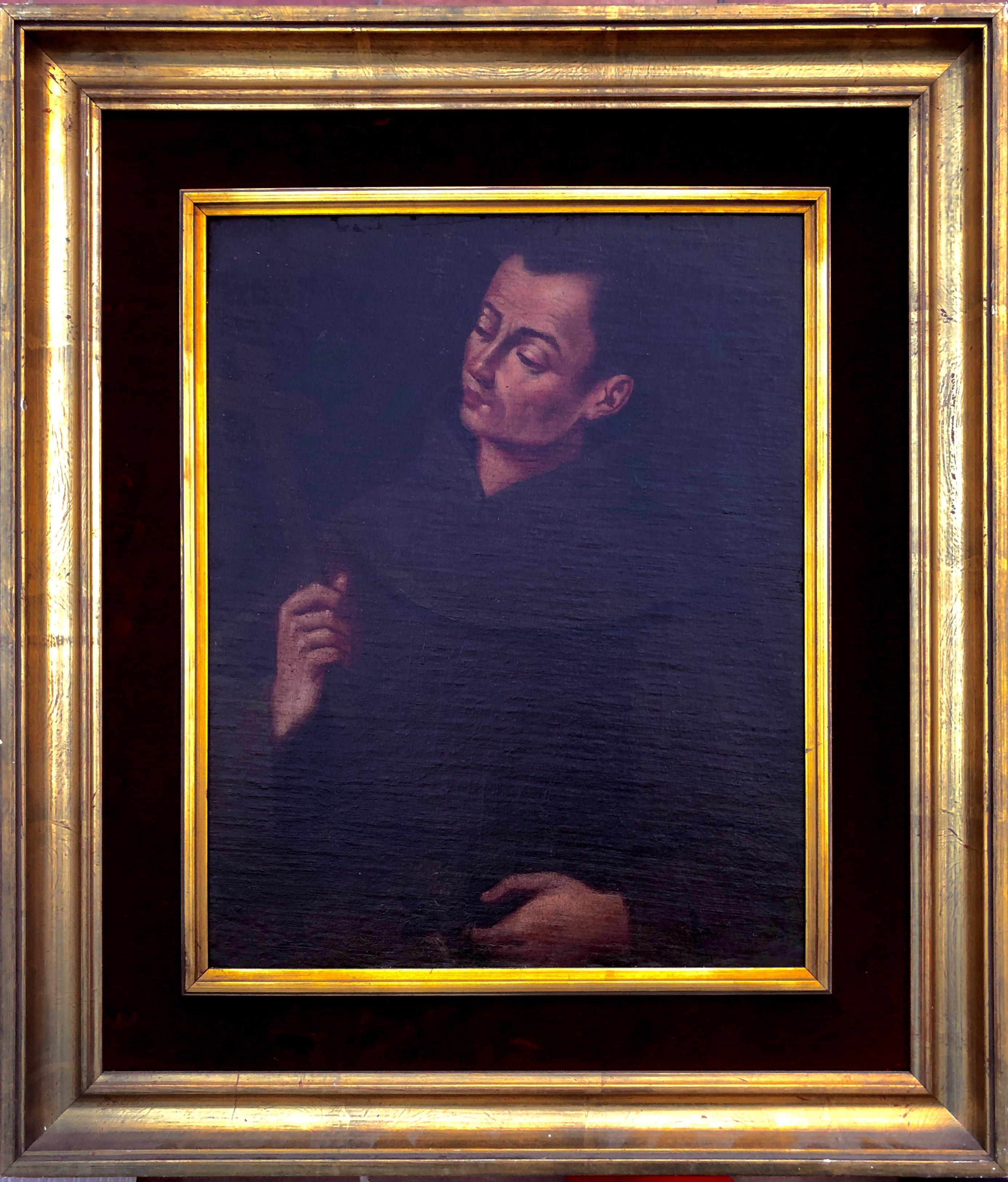Figurative Painting di Unknown - Monaco olio su tela dipinto Scuola spagnola del XIX secolo