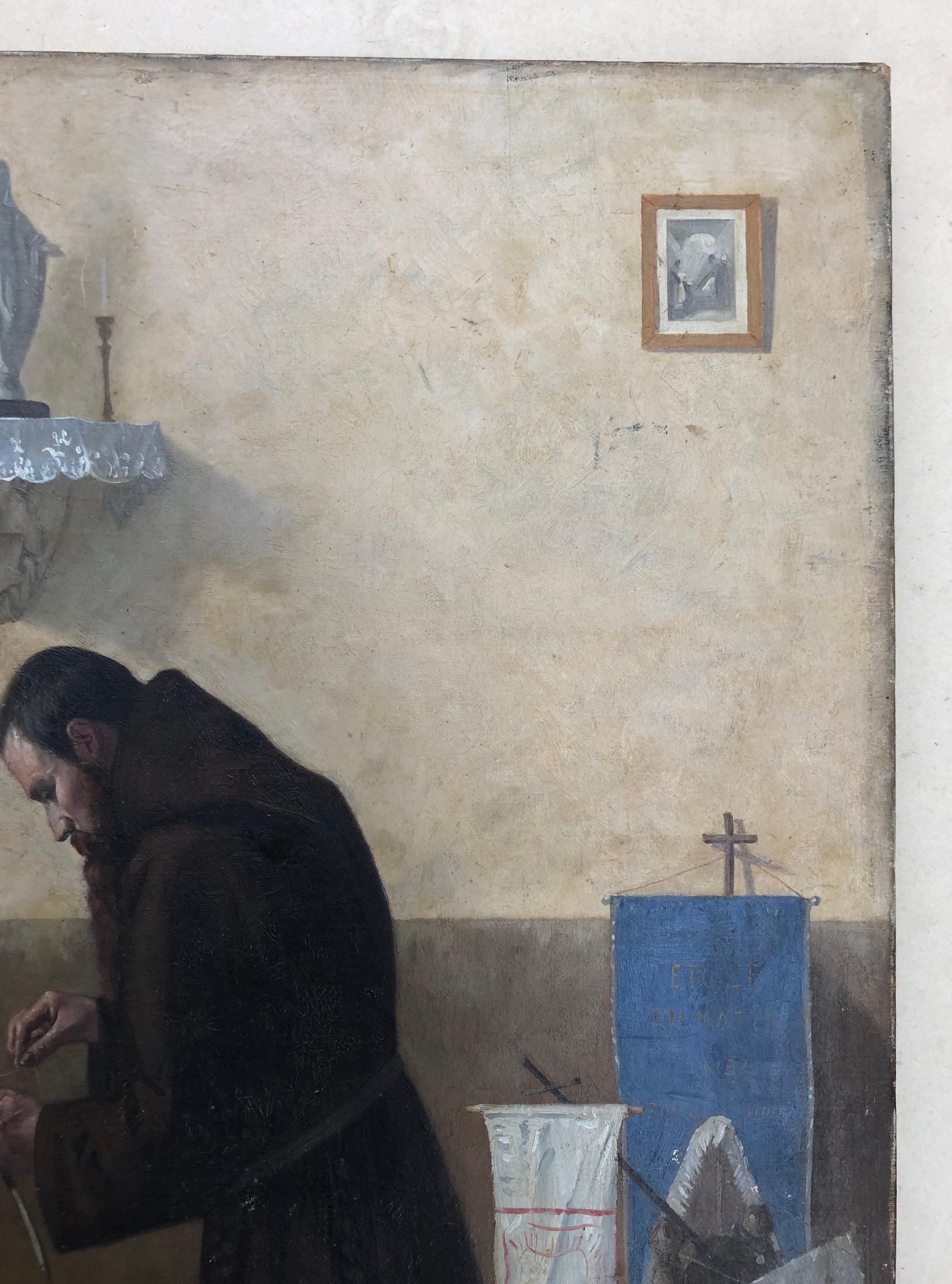 Monaco che prepara la festa del Rosario, olio su tela del XIX secolo 1