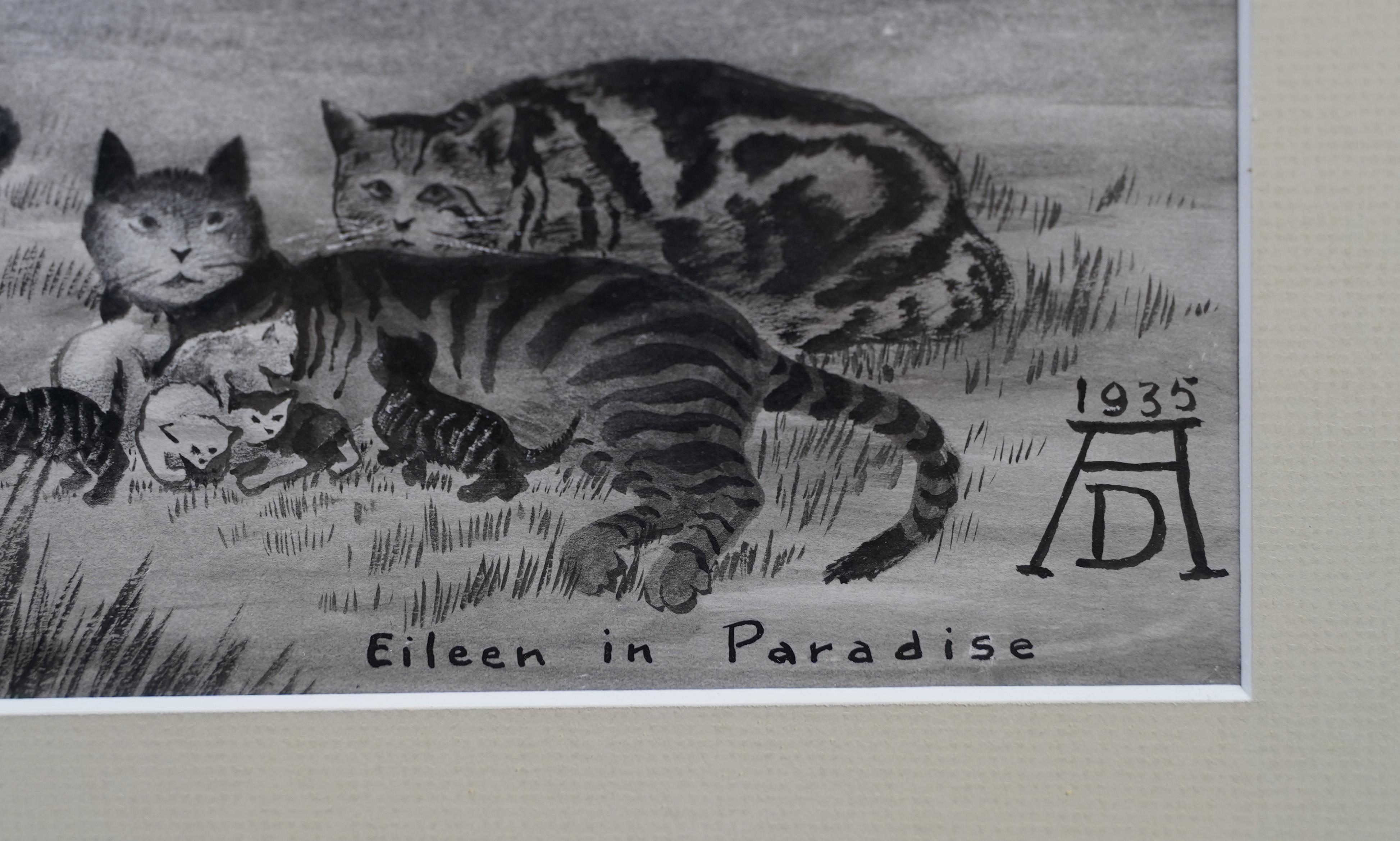 Seltenes tropisches, exotisches, surreales Tier-Landschaftsgemälde mit Monogramm, 1935 im Angebot 2