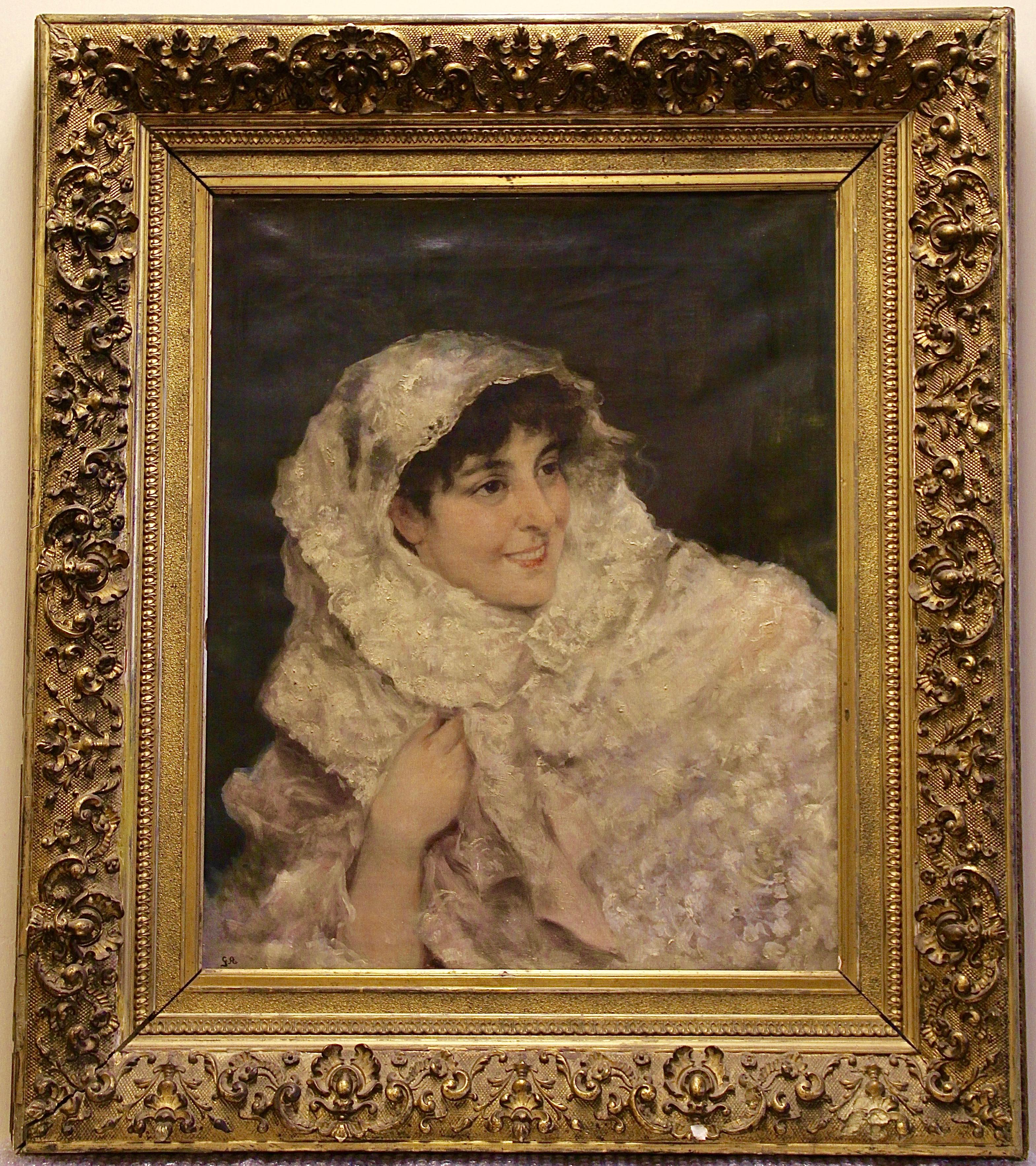 Monogrammé. G.A. « The veiled lady » (La femme veillée) 19. Portrait impressionniste du XXe siècle - Painting de Unknown