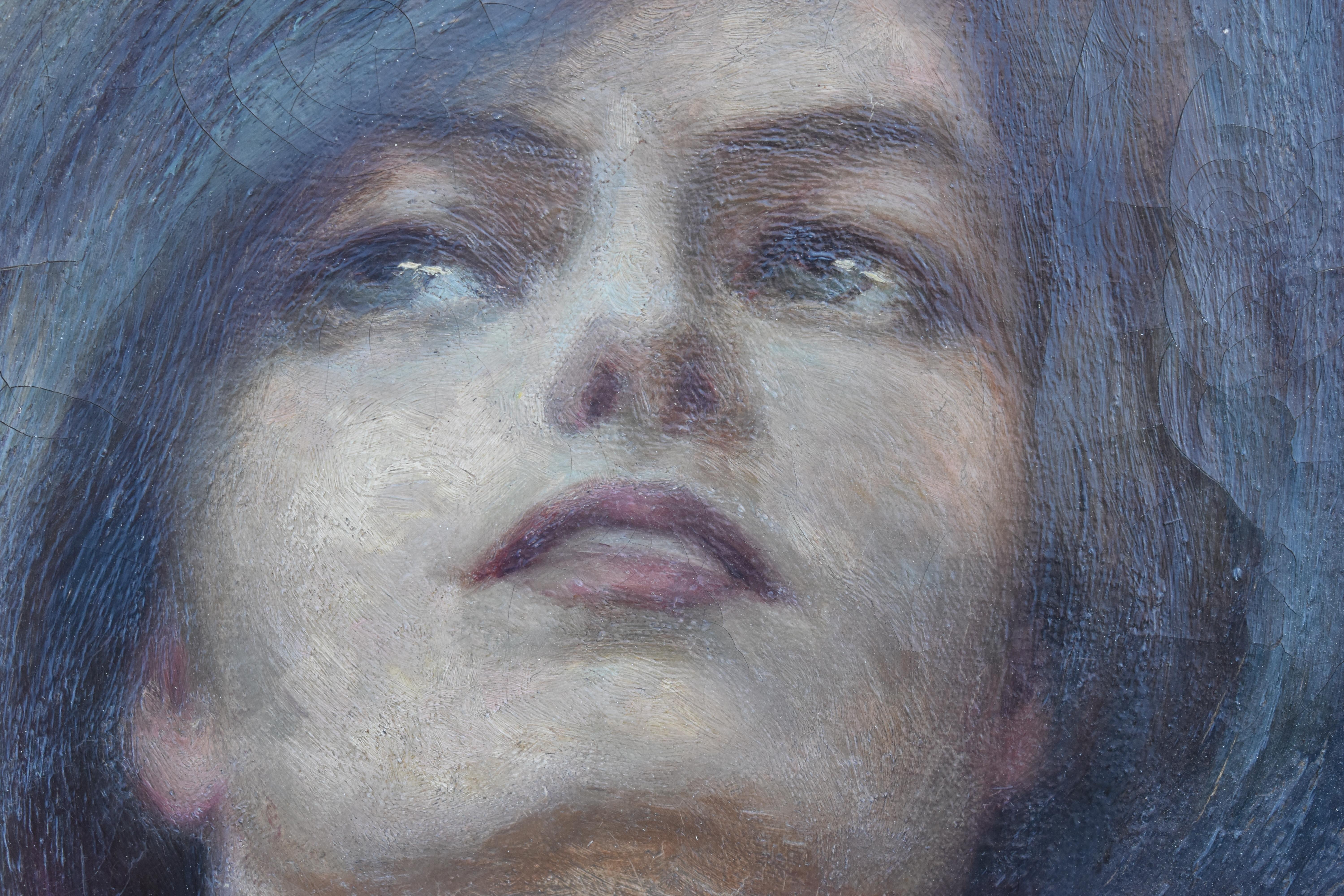 TG con monograma, pintura al óleo simbolista prerafaelista de finales del siglo XIX. Luna en venta 4