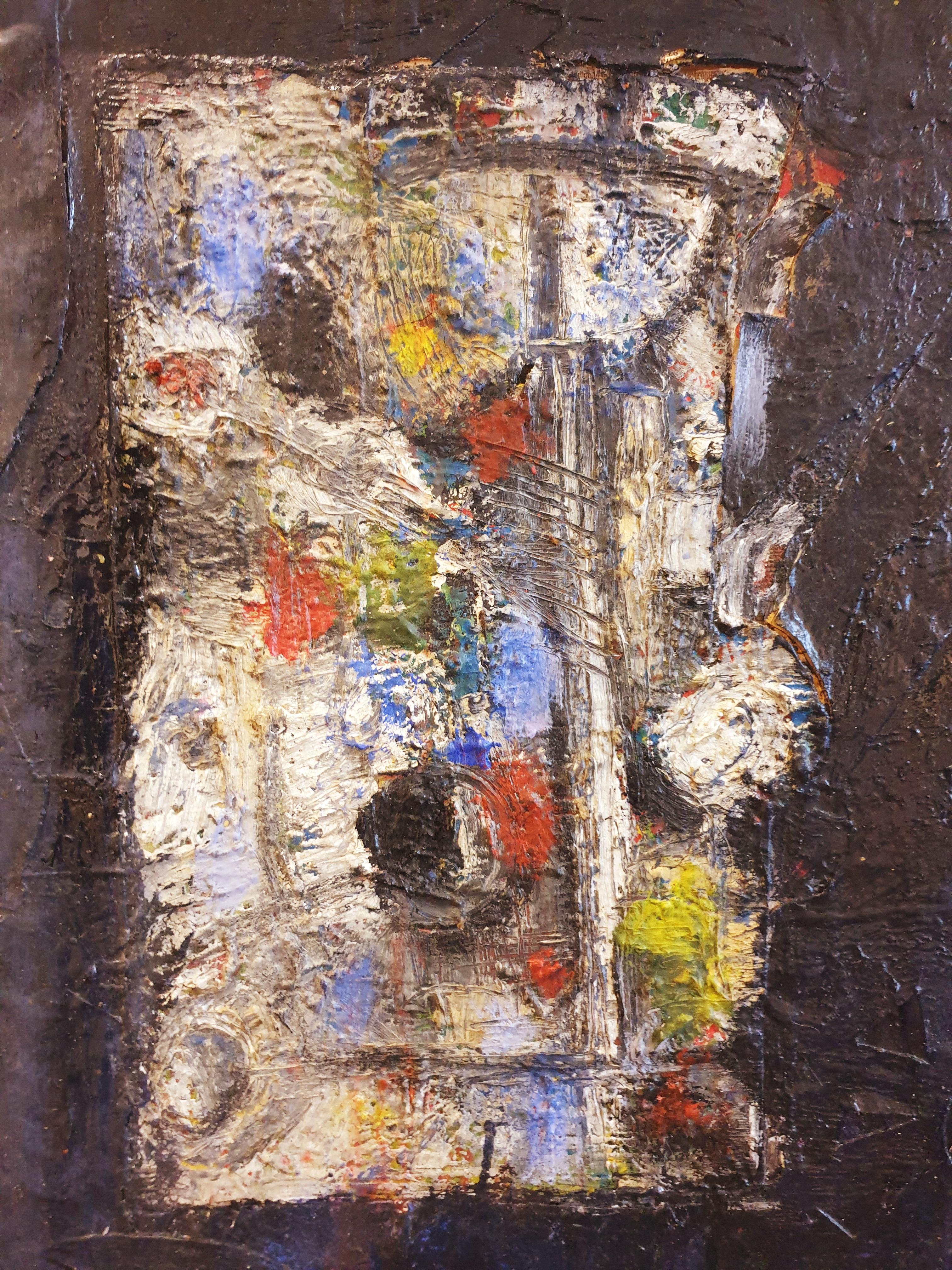 'Monogrammes'. French Mid-Century Abstract Expressionist. Oil on Canvas. - Gray Abstract Painting by Unknown