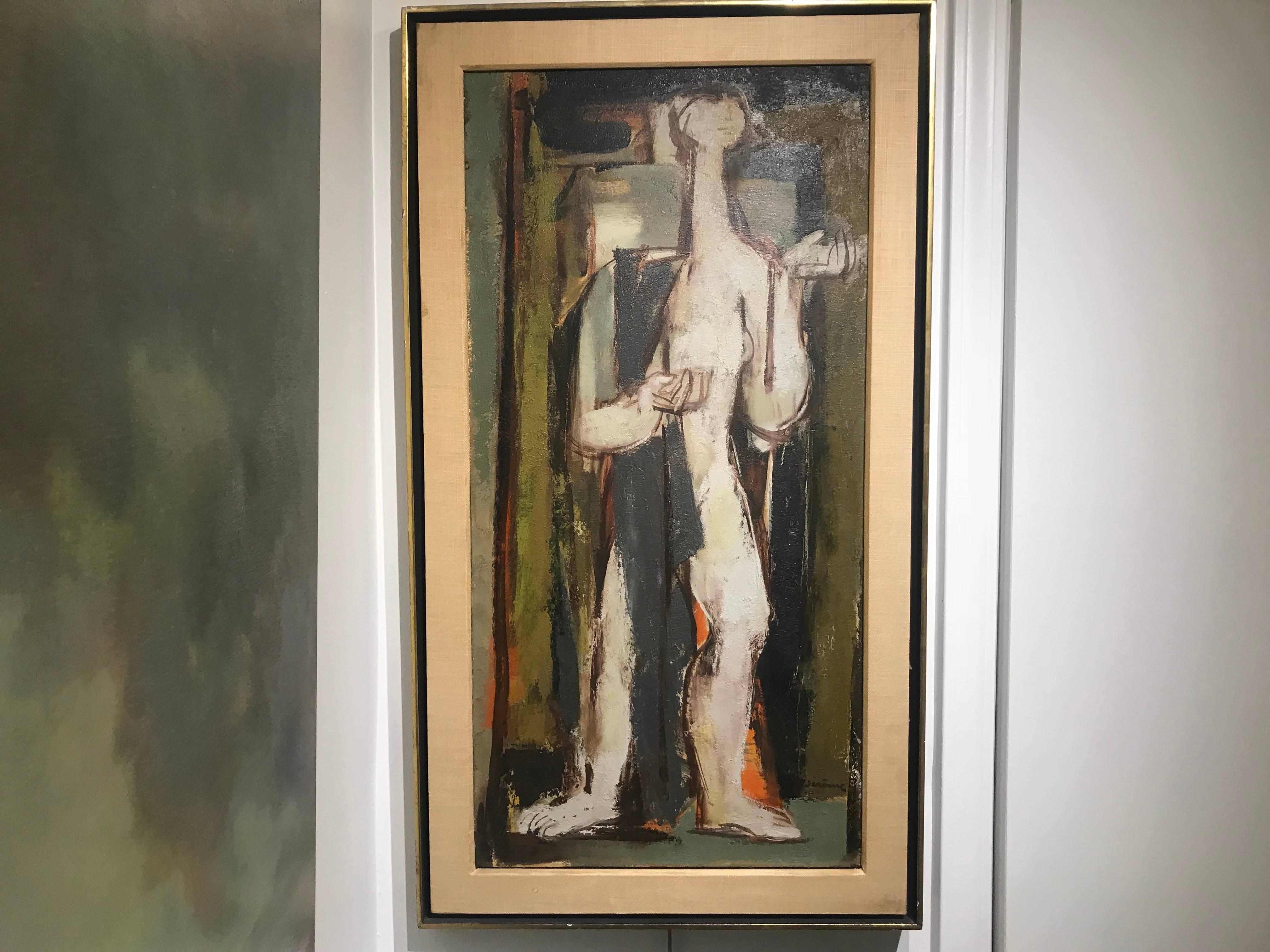 Monsieur Nu, Vintage Vertical Format Cubist Mixed Media on Canvas Nude Painting 1