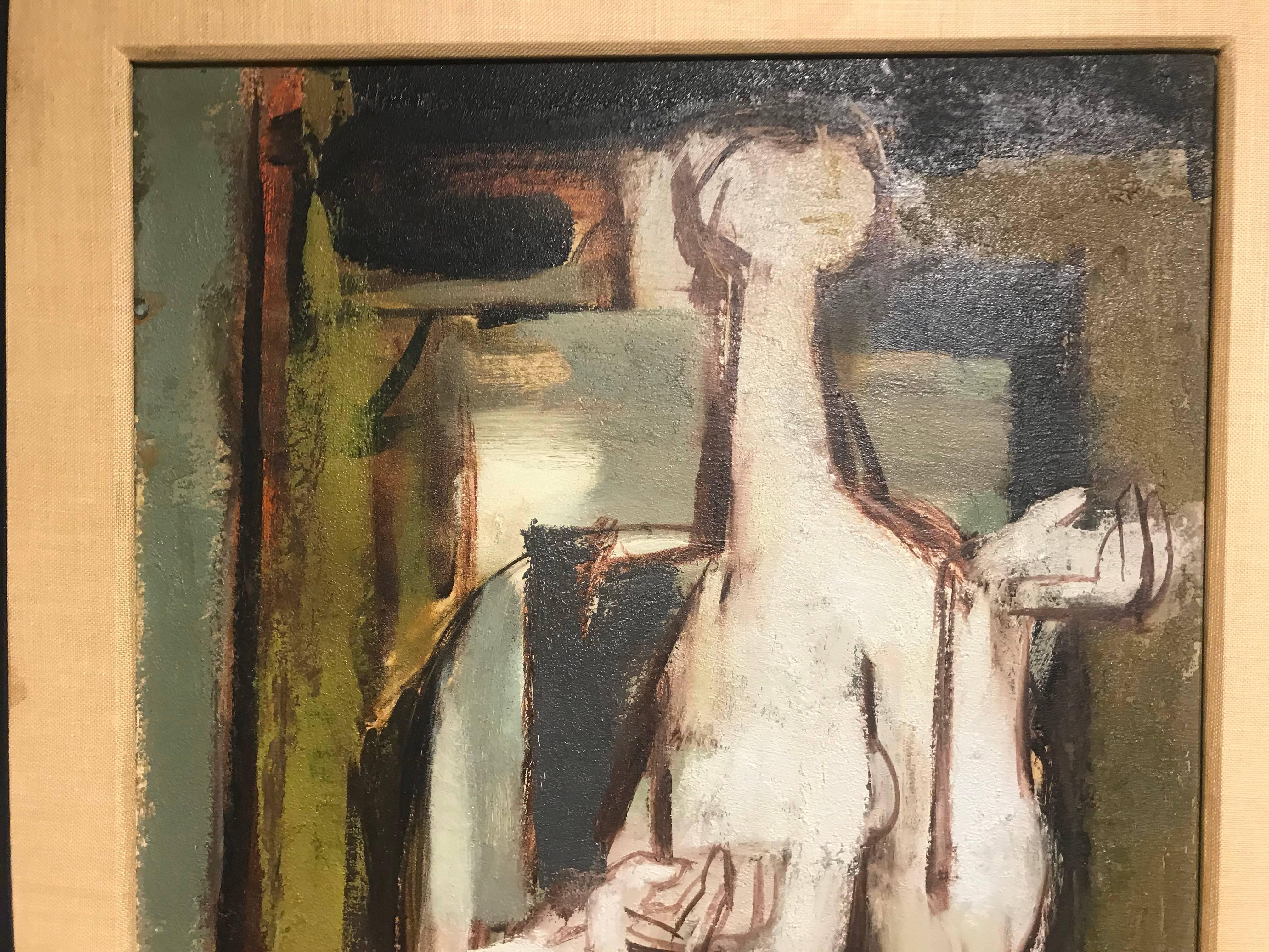 Monsieur Nu, Vintage Vertical Format Cubist Mixed Media on Canvas Nude Painting 3