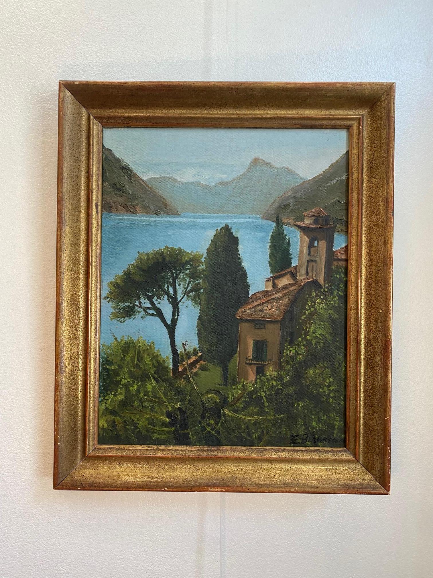 „Monte San Salvatore Lugano“ signiert E. Bernasconi - Öl auf Leinwand 30x37 cm (Moderne), Painting, von Unknown