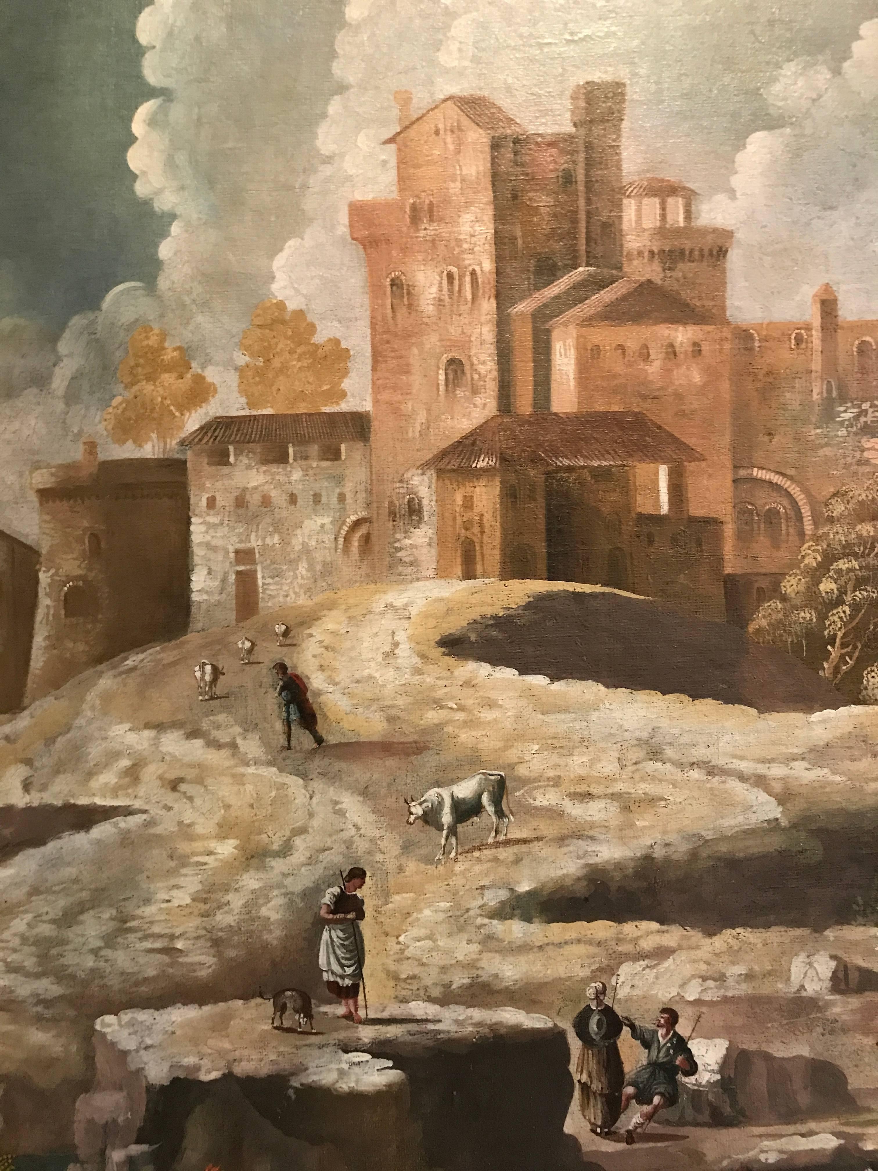 Monumental 17th Century Landscape Painting with Figures in an Arcadian setting For Sale 1