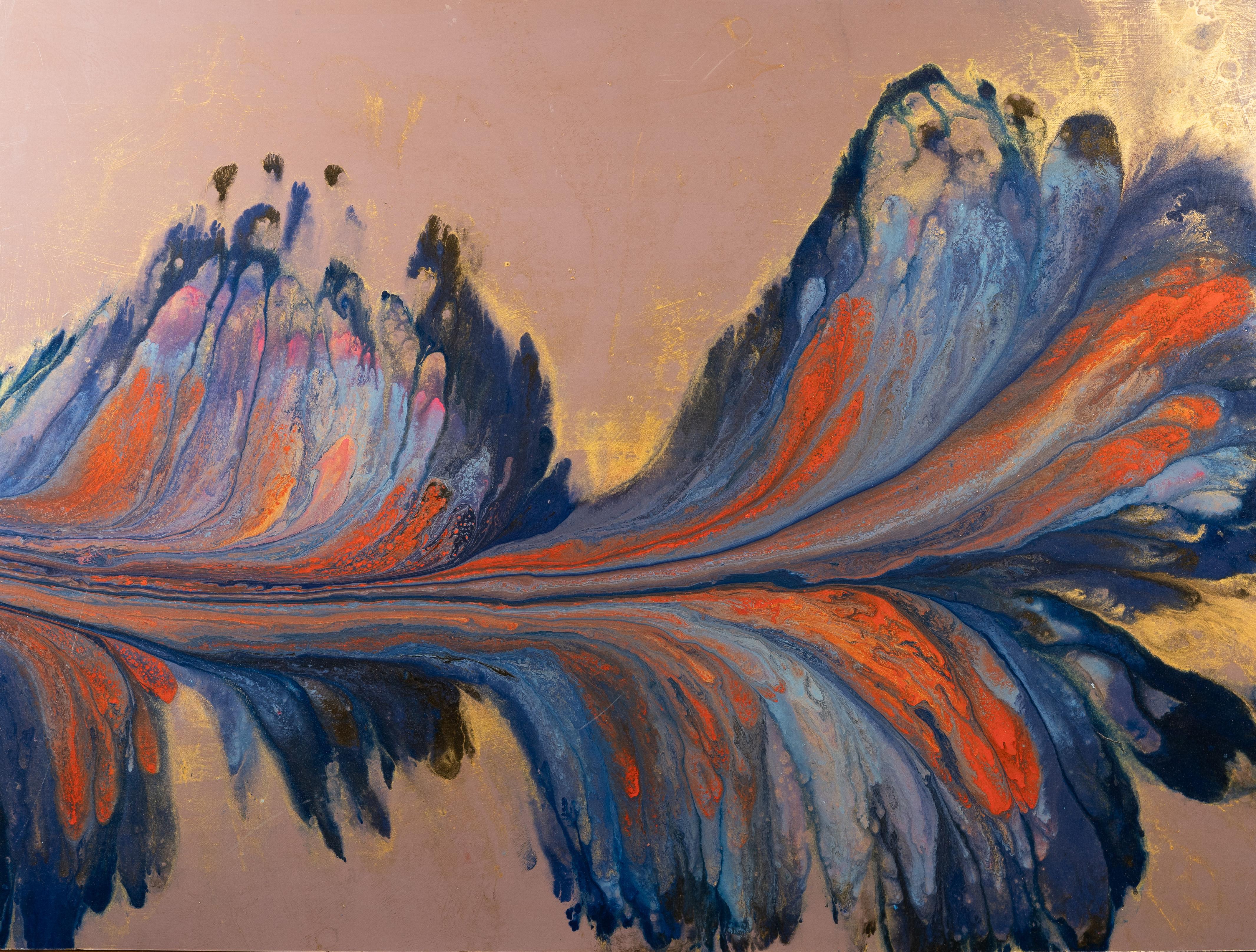 Ancienne peinture à l'huile de paysage abstrait moderniste américain.  Huile sur planche.  Encadré.  Aucune signature n'a été trouvée.  