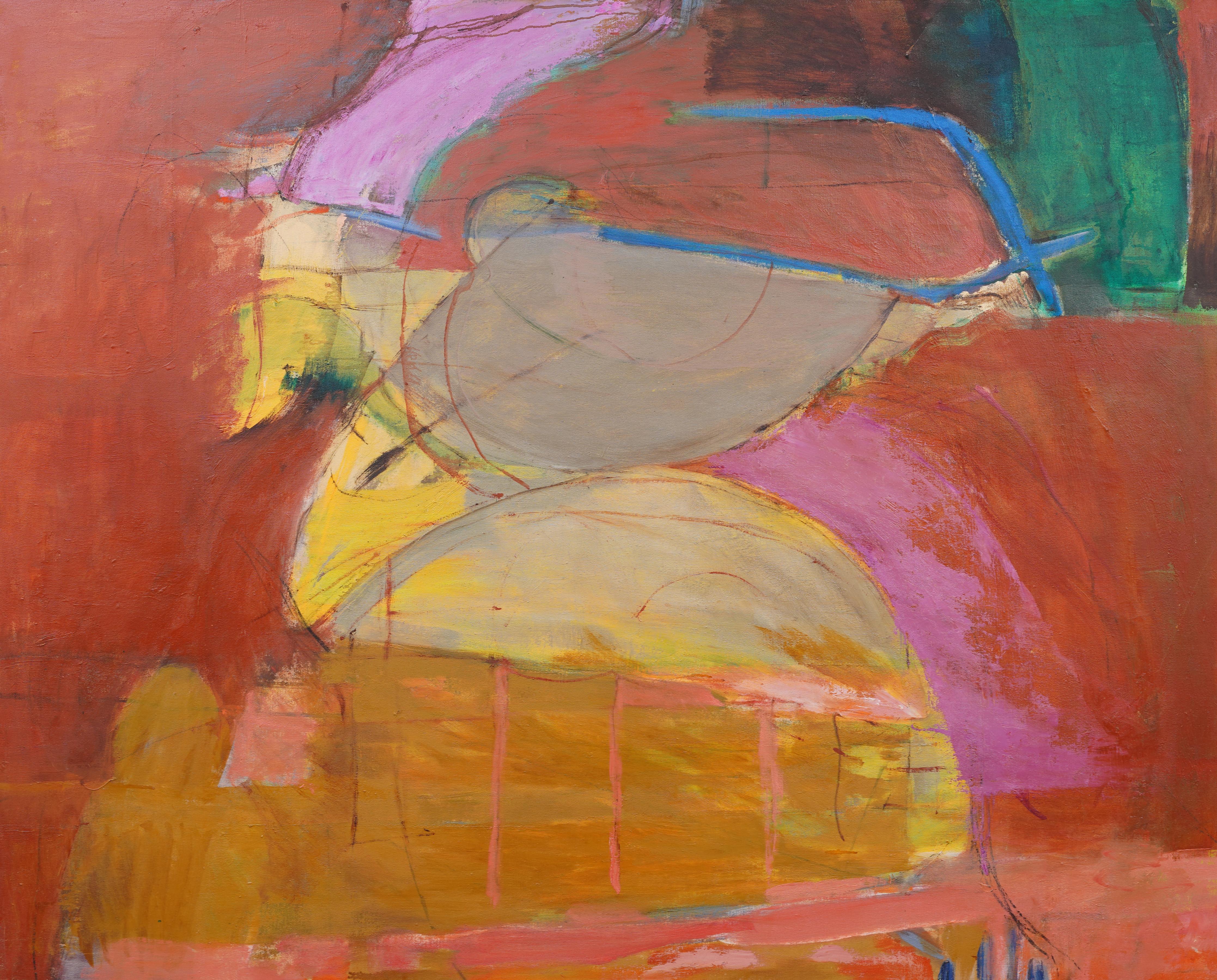 Nicely painted mid century abstract oil painting.  Oil on canvas.  Wonderful colors and finely painted.  