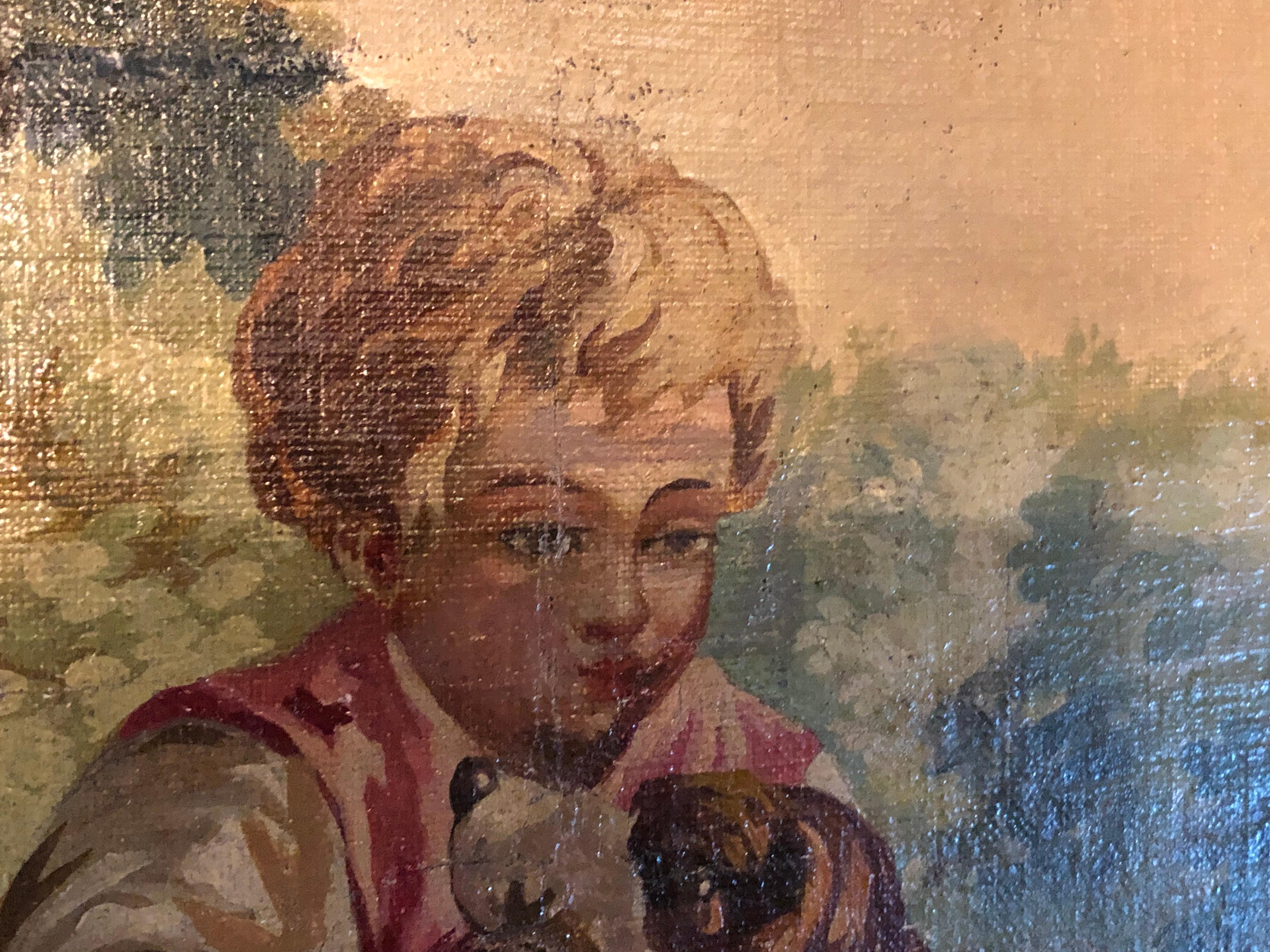 Monumentales französisches Öl auf Leinwand 19. bis 20. Jahrhundert Liebespaar auf dem Feld im Angebot 3