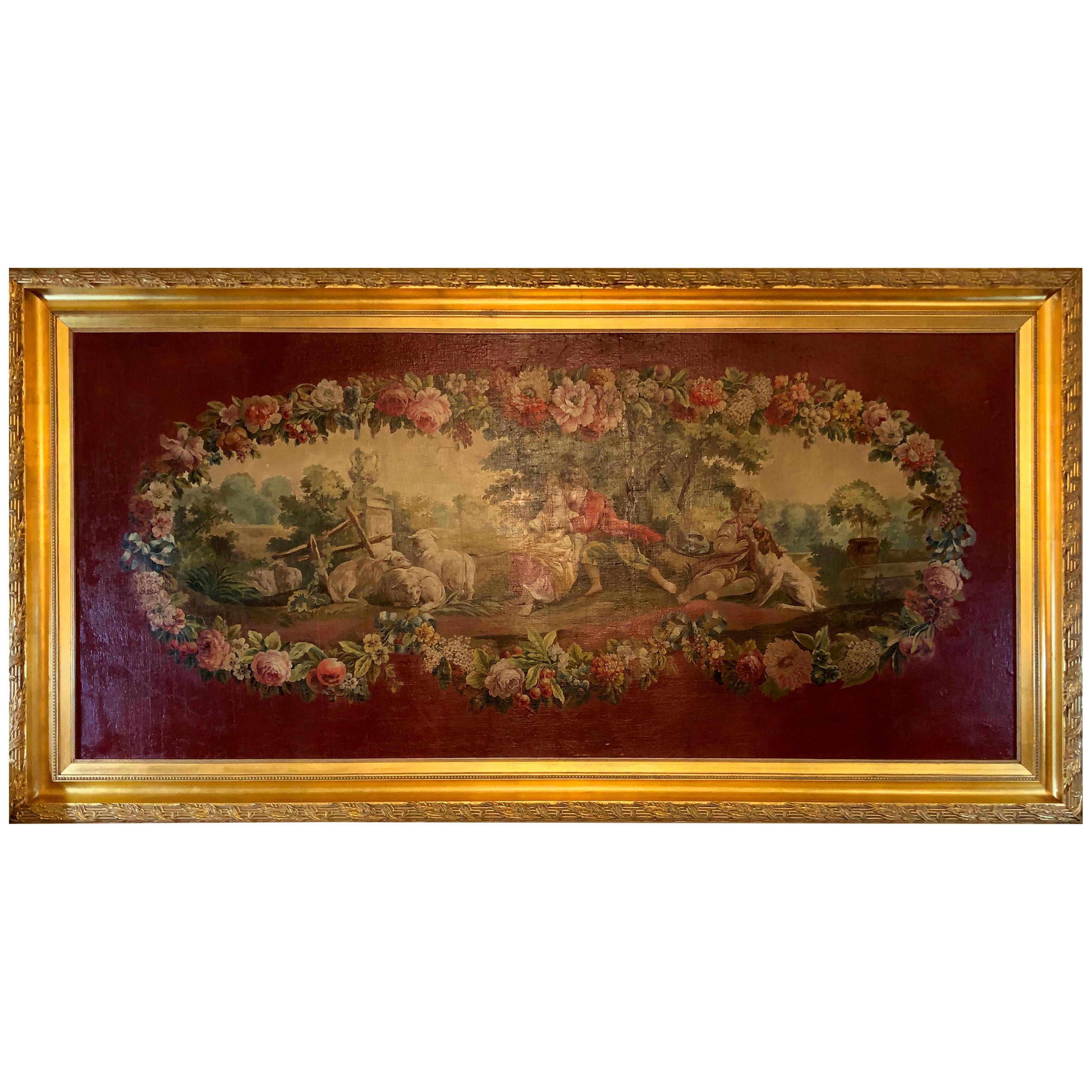 Monumentales französisches Öl auf Leinwand 19. bis 20. Jahrhundert Liebespaar auf dem Feld