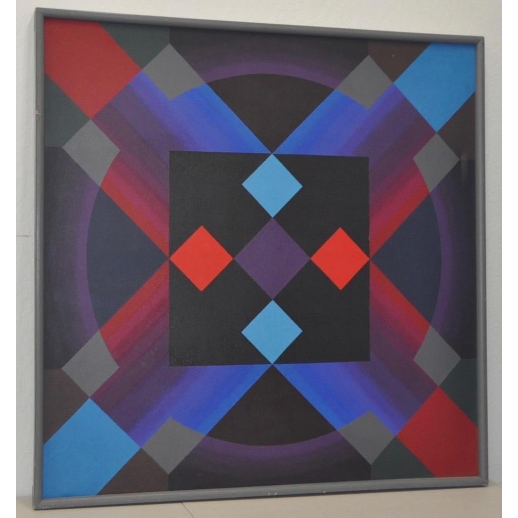 Monumentales geometrisches Op-Art-Ölgemälde, Ölgemälde ca. 1970er Jahre – Painting von Unknown